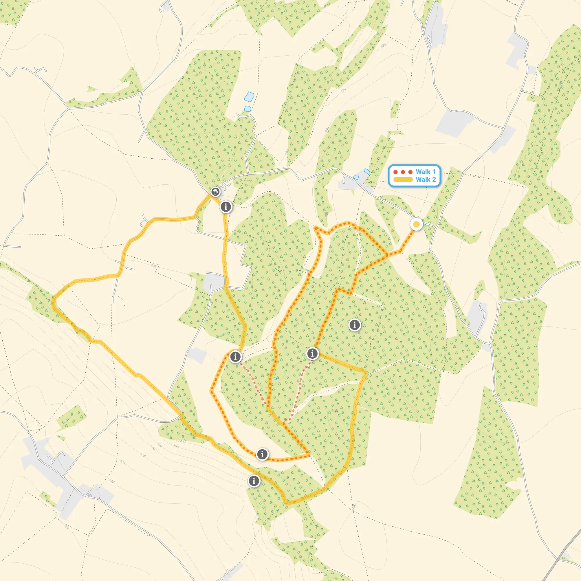 Route map for Hucking Estate Walk 1, a 2.75 mile circular walk in Kent