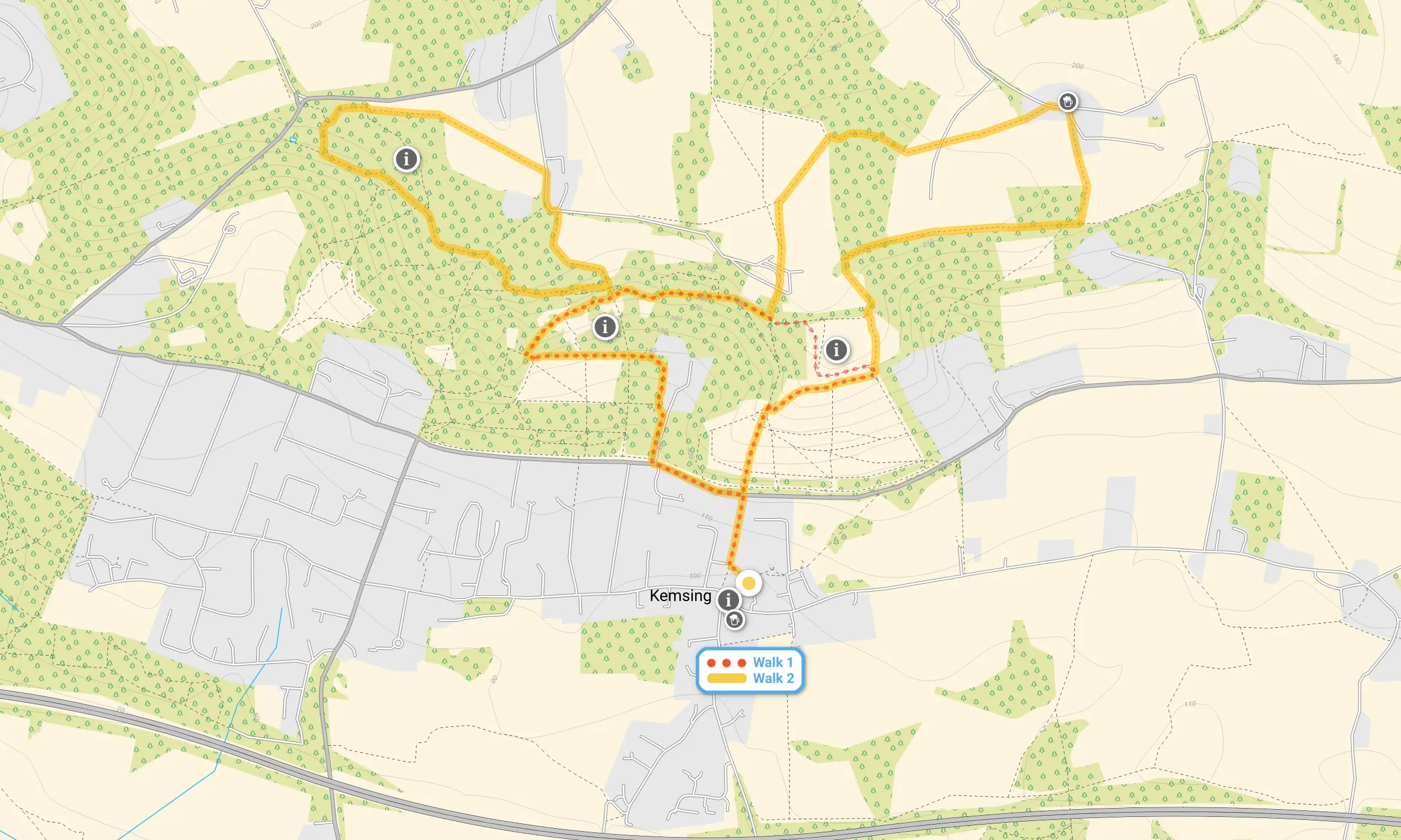 Route map for Kemsing Walk 1, a 2 mile circular walk in Kent