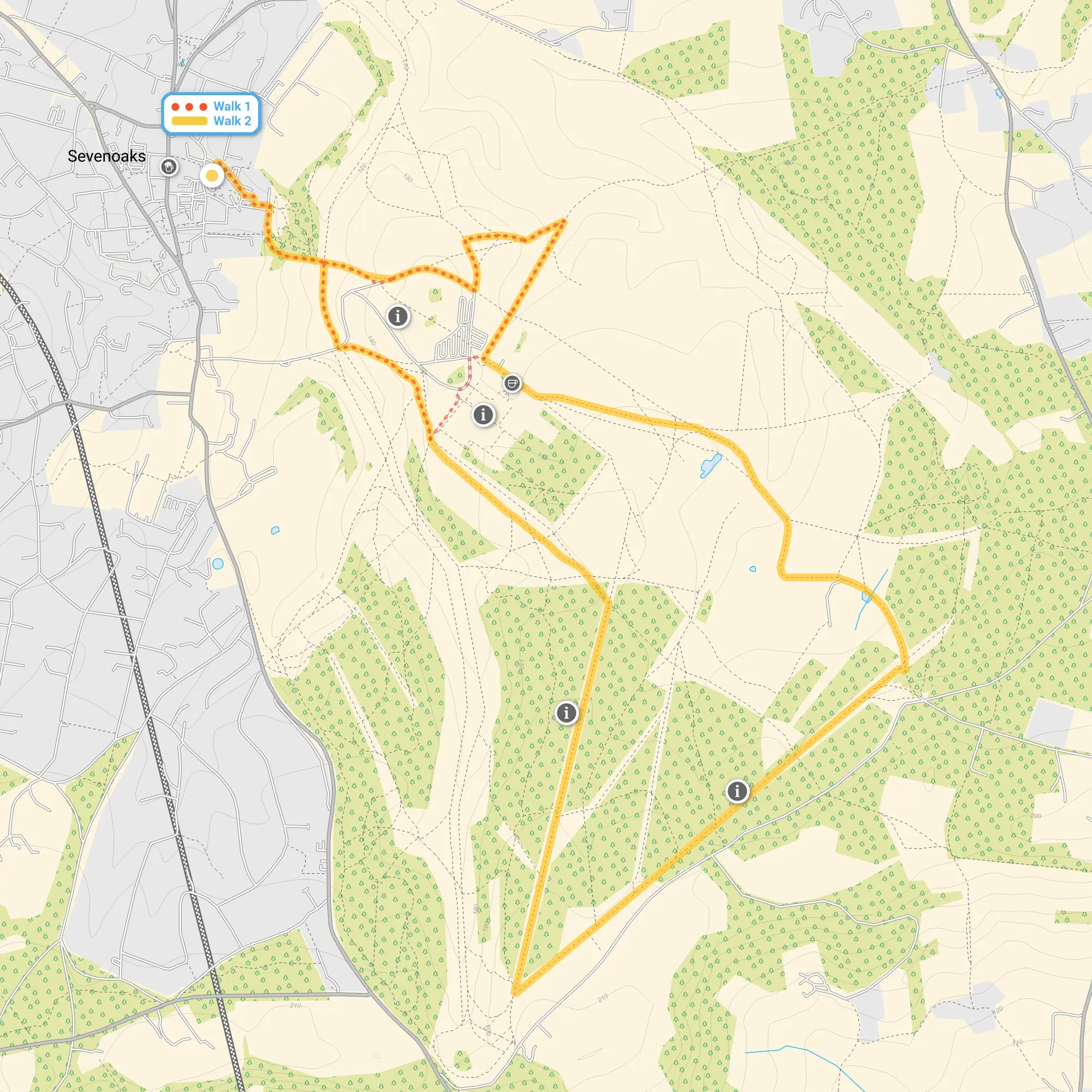 Route map for Knole Park Walk 1, a 2 mile circular walk in Kent