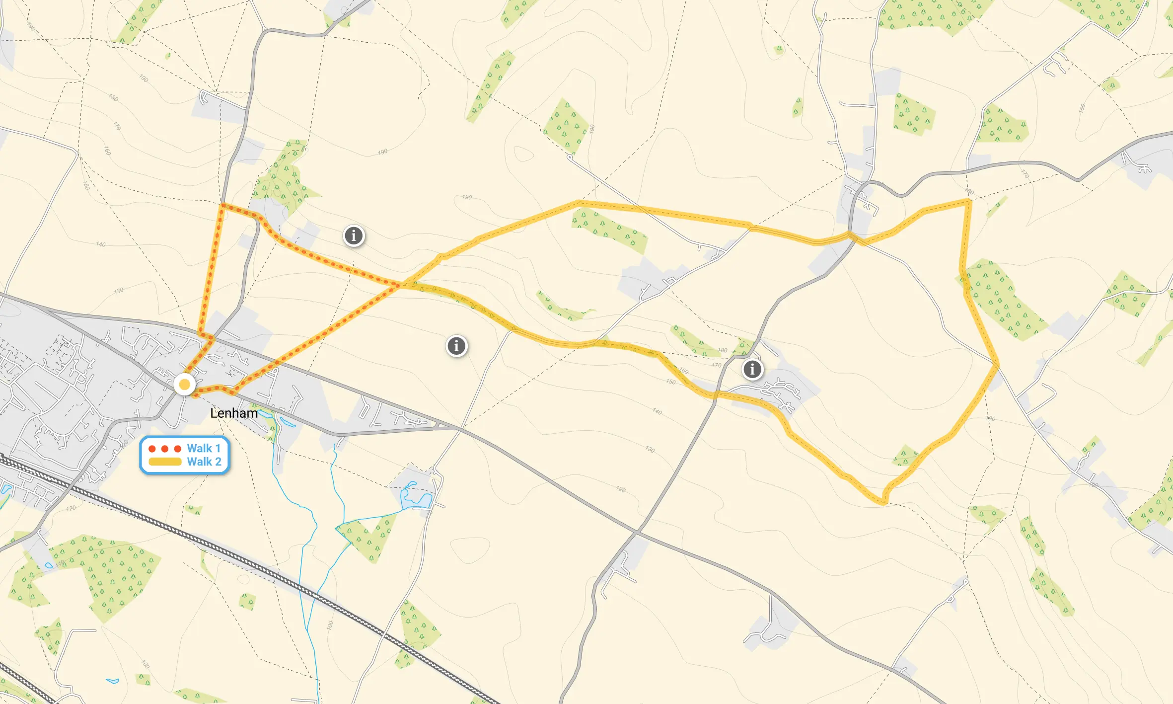 Route map for Lenham Walk 1, a 1.75 mile circular walk in Kent