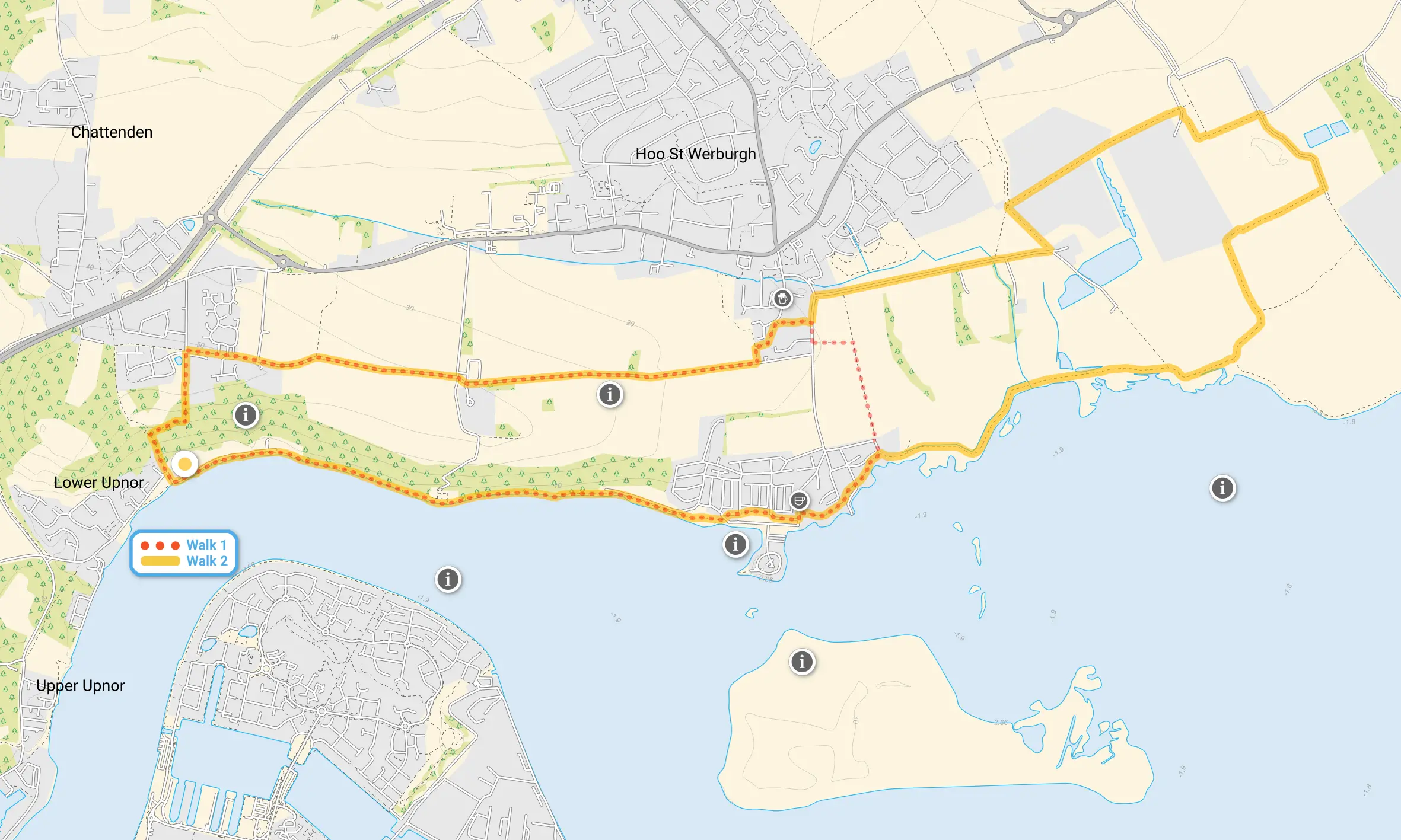 Route map for Lower Upnor Walk 1, a 4 mile circular walk in Kent