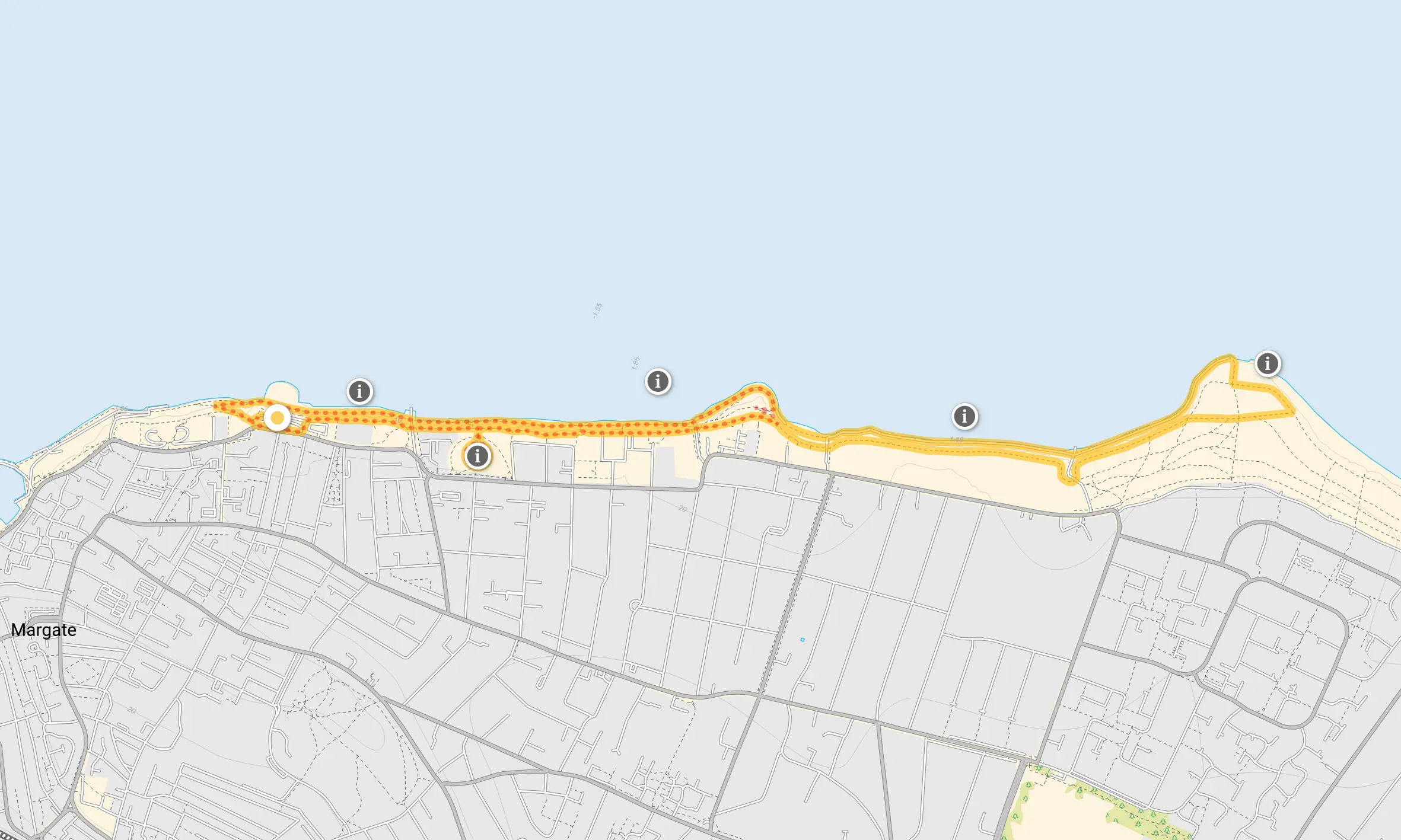 Route map for Margate East Walk 1, a 2.25 mile circular walk in Kent