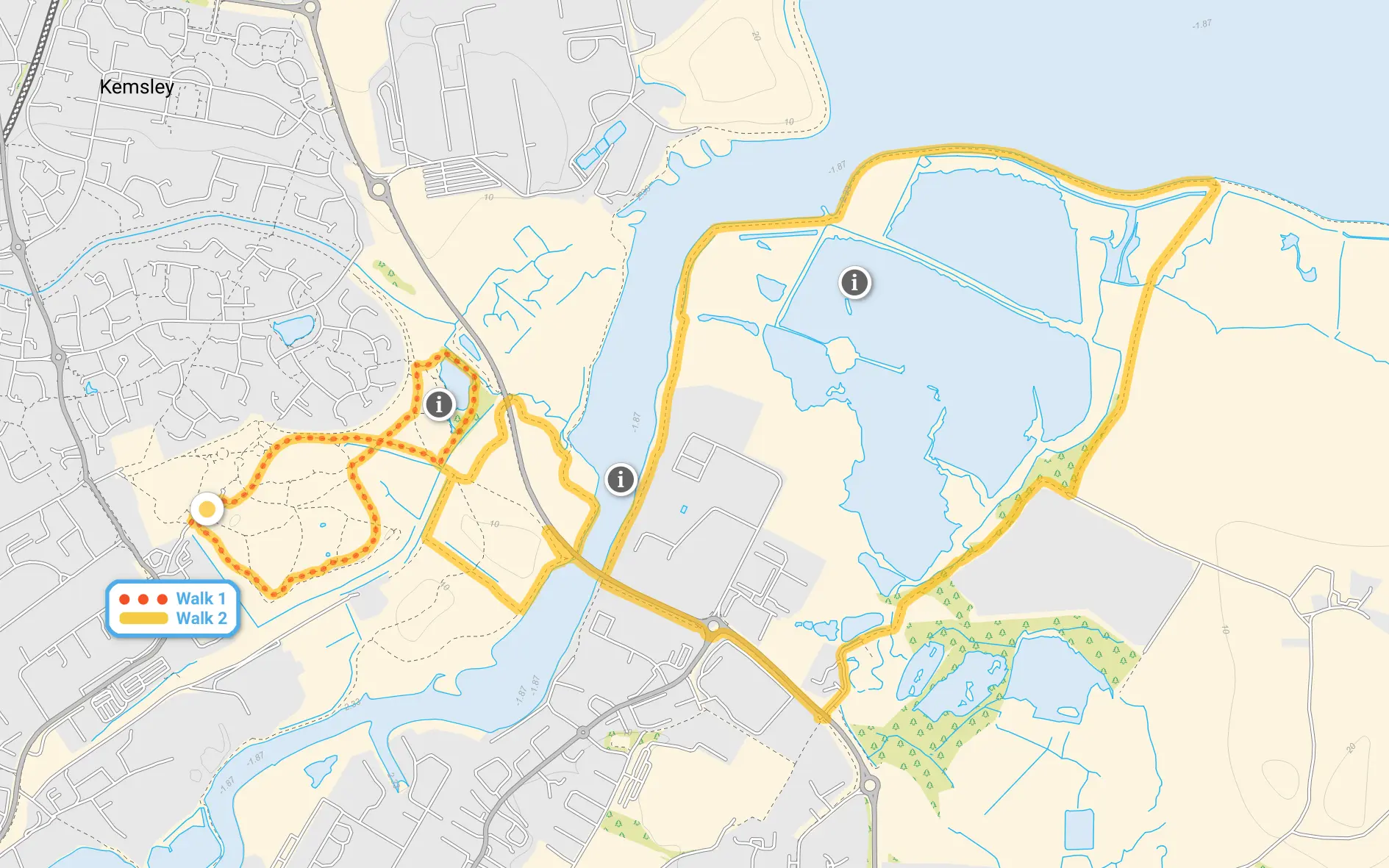 Route map for Milton Creek Walk 1, a 1.25 mile circular walk in Kent