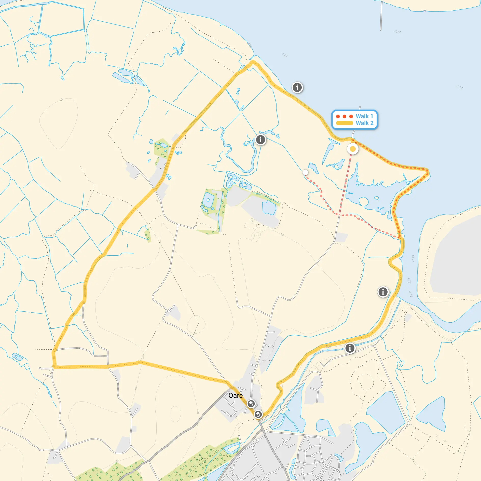 Route map for Oare Marshes Walk 1, a 1.75 mile circular walk in Kent