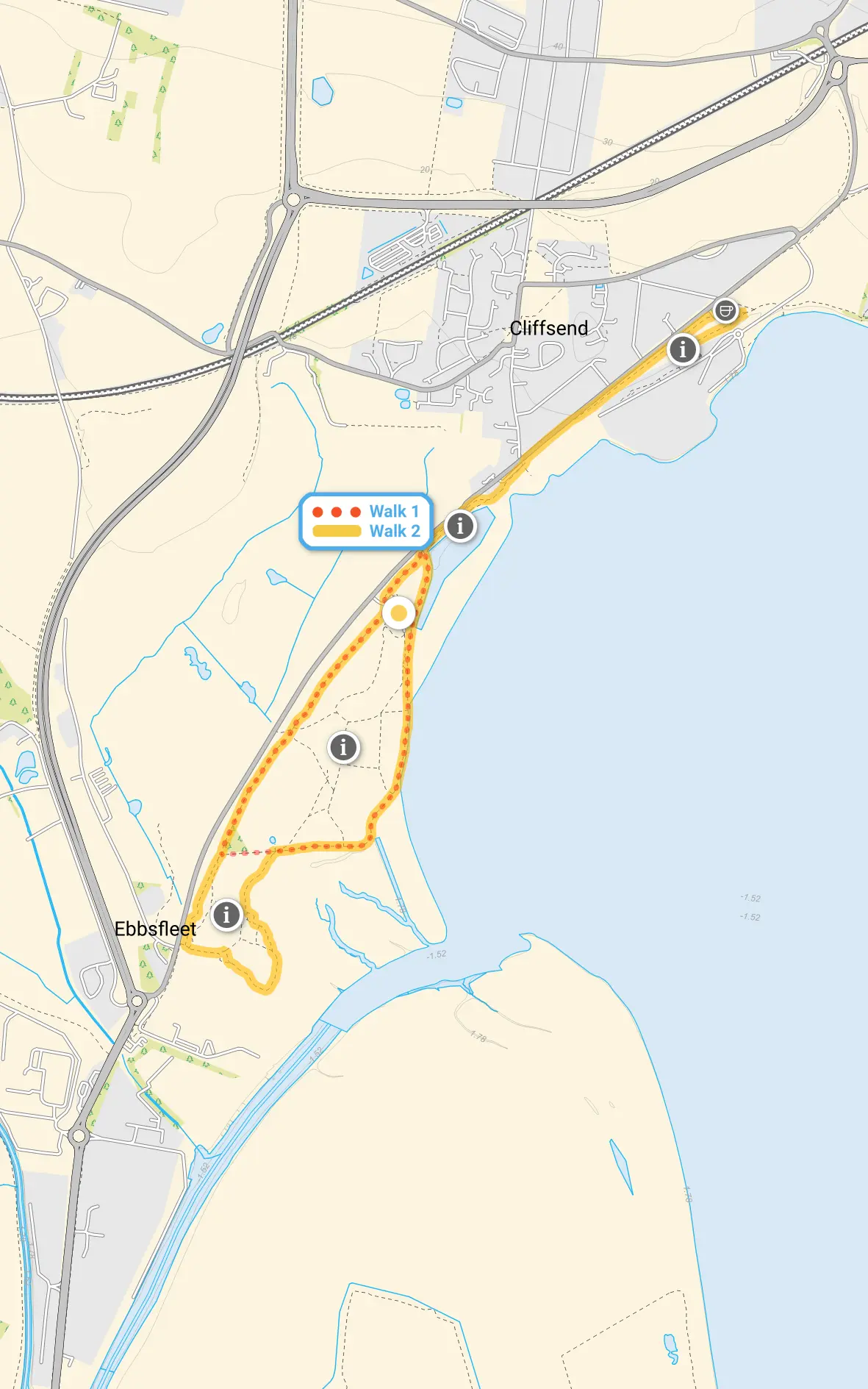 Route map for Pegwell Bay Walk 1, a 1.5 mile circular walk in Kent