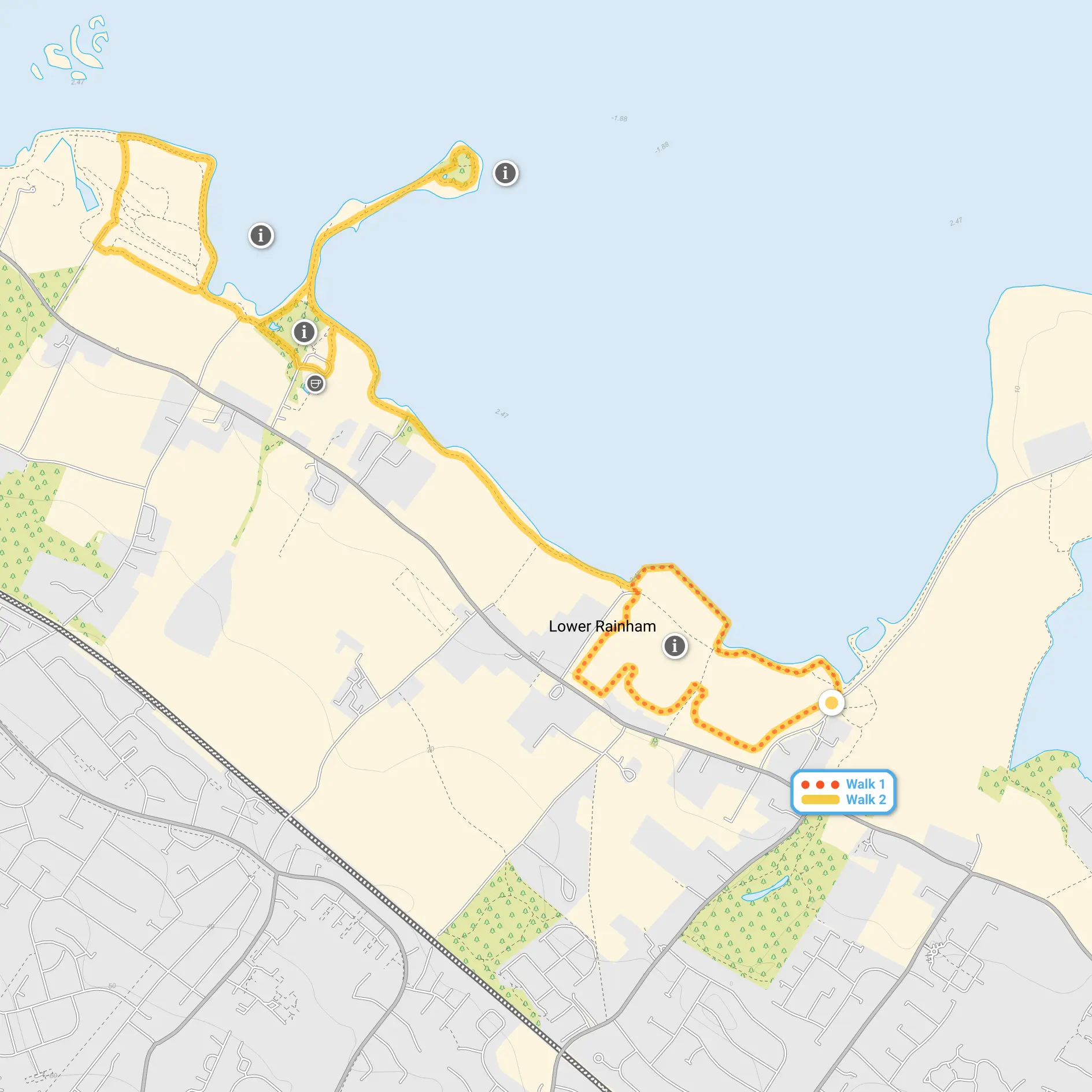 Route map for Rainham Dock Walk 1, a 1.25 mile circular walk in Kent