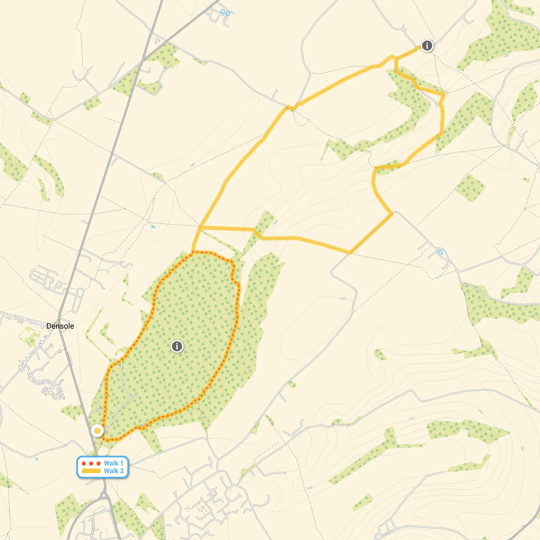 Route map for Reinden Wood Walk 1, a 2 mile circular walk in Kent