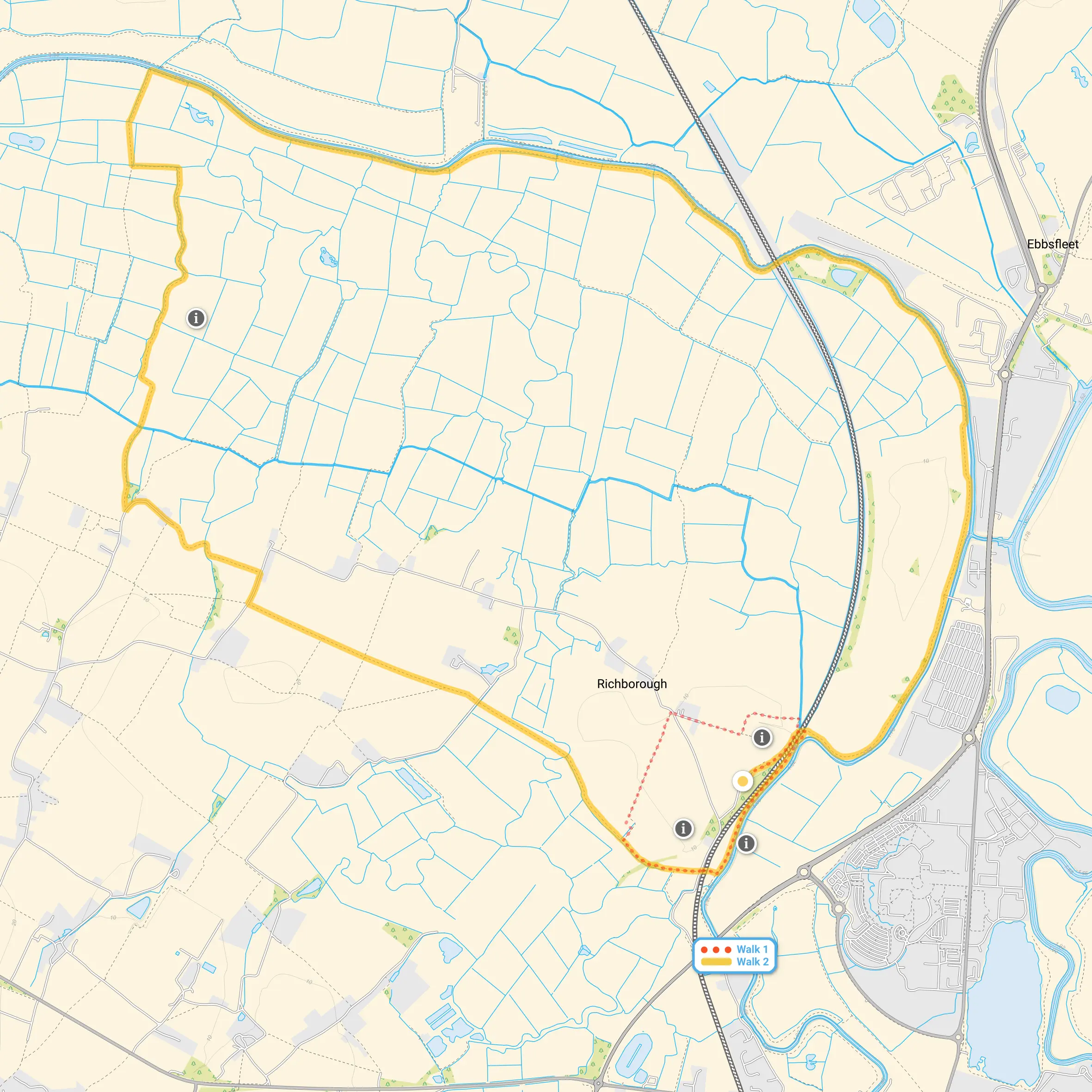 Route map for Richborough Castle Walk 1, a 2 mile circular walk in Kent
