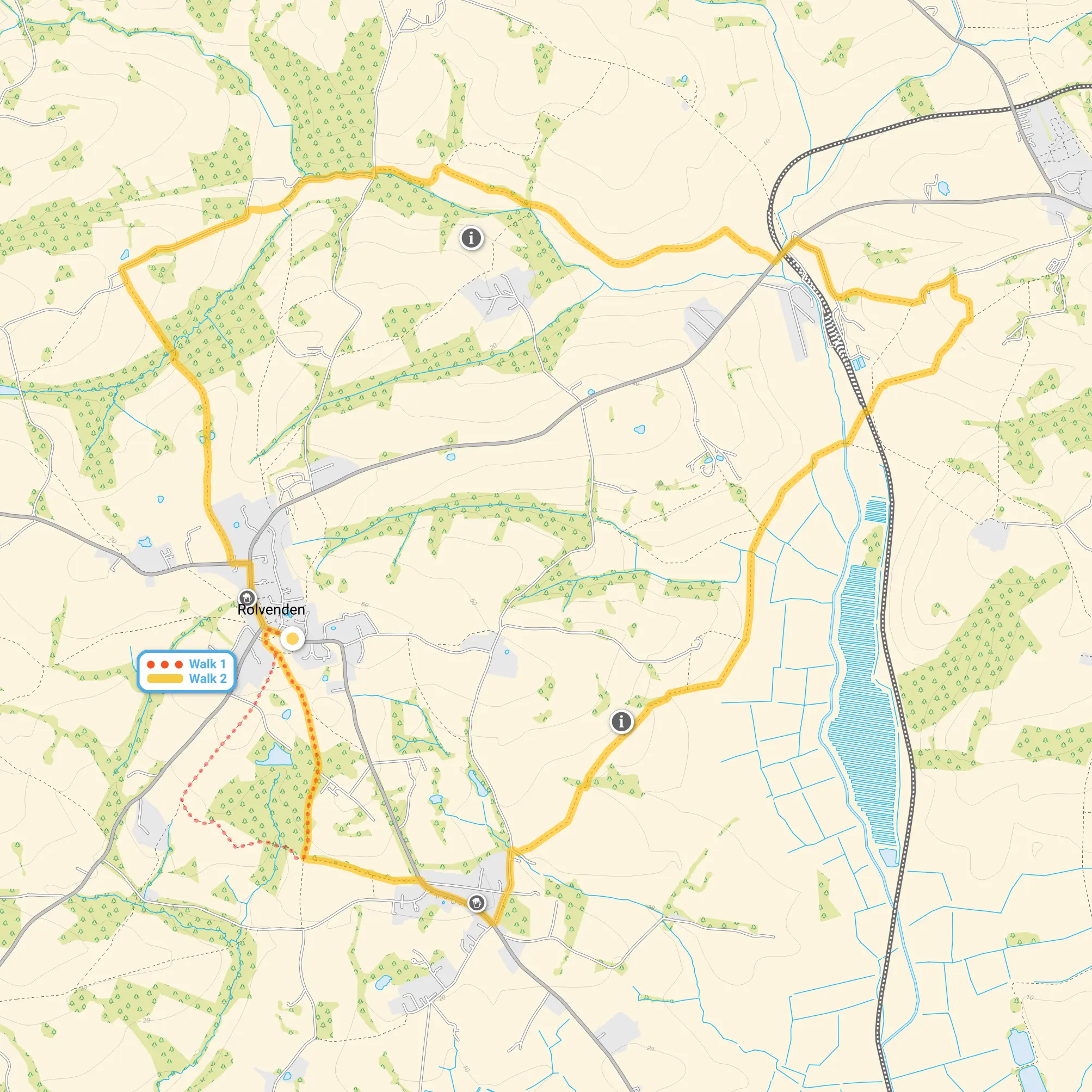 Route map for Rolvenden Walk 1, a 1.5 mile circular walk in Kent