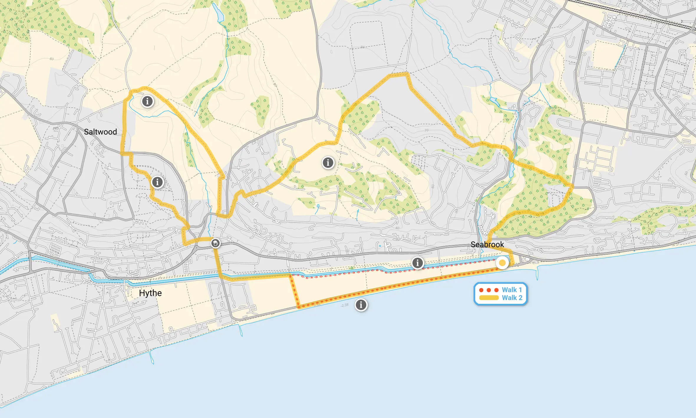 Route map for Seabrook Walk 1, a 2 mile circular walk in Kent