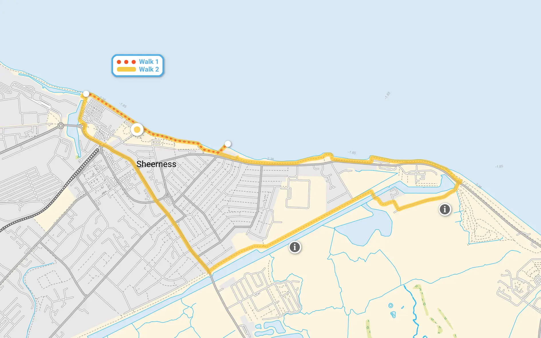 Route map for Sheerness-on-Sea Walk 1, a 1.25 mile circular walk in Kent