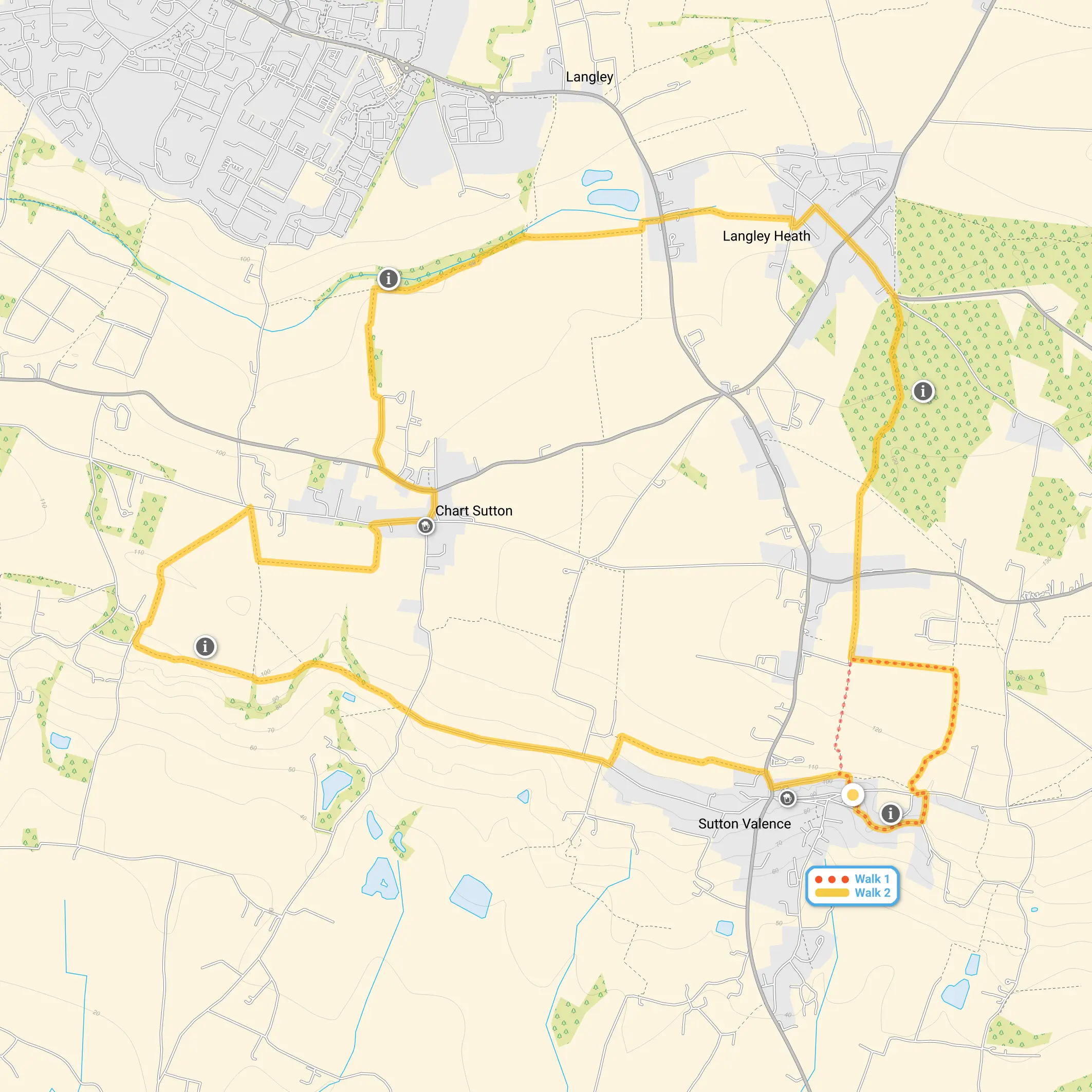 Route map for Sutton Valence Walk 1, a 1.25 mile circular walk in Kent