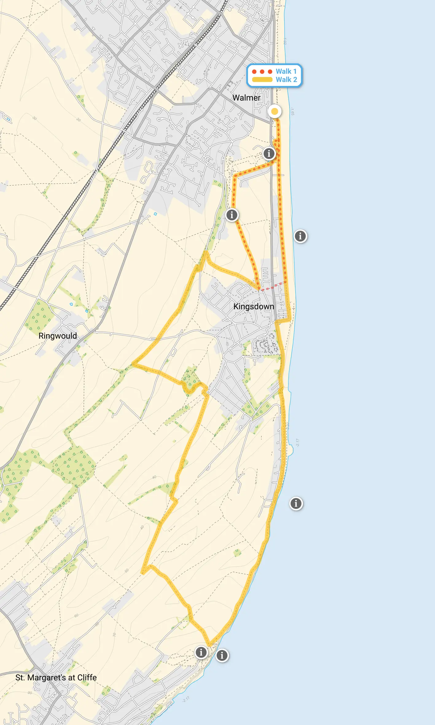 Route map for Walmer Castle Walk 1, a 2.5 mile circular walk in Kent