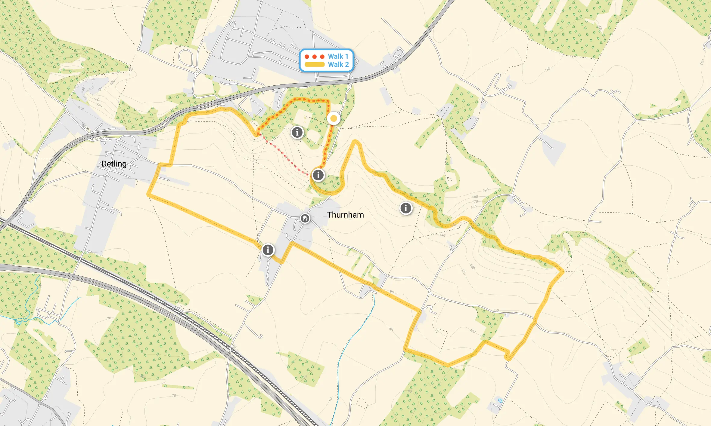 Route map for White Horse Wood Walk 1, a 1 mile circular walk in Kent