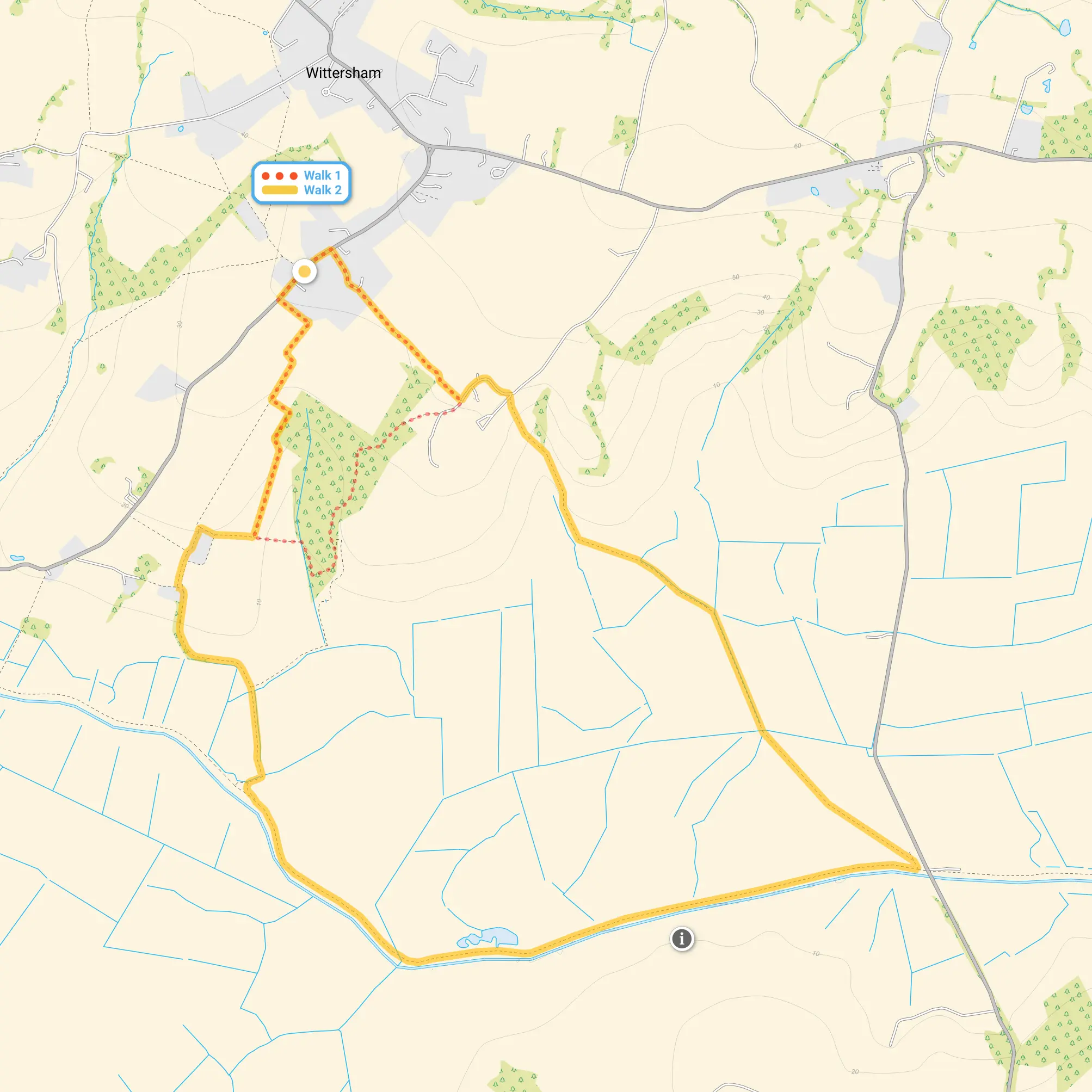 Route map for Wittersham Walk 1, a 1.5 mile circular walk in Kent