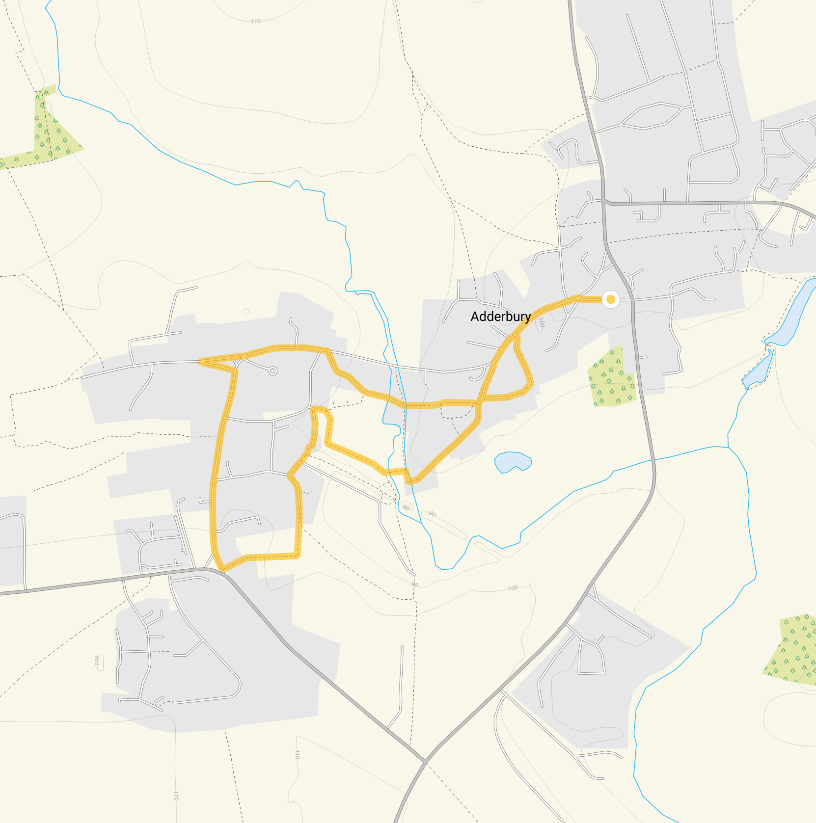 Route map for Adderbury Walk 1, a 2 mile circular walk in Oxfordshire