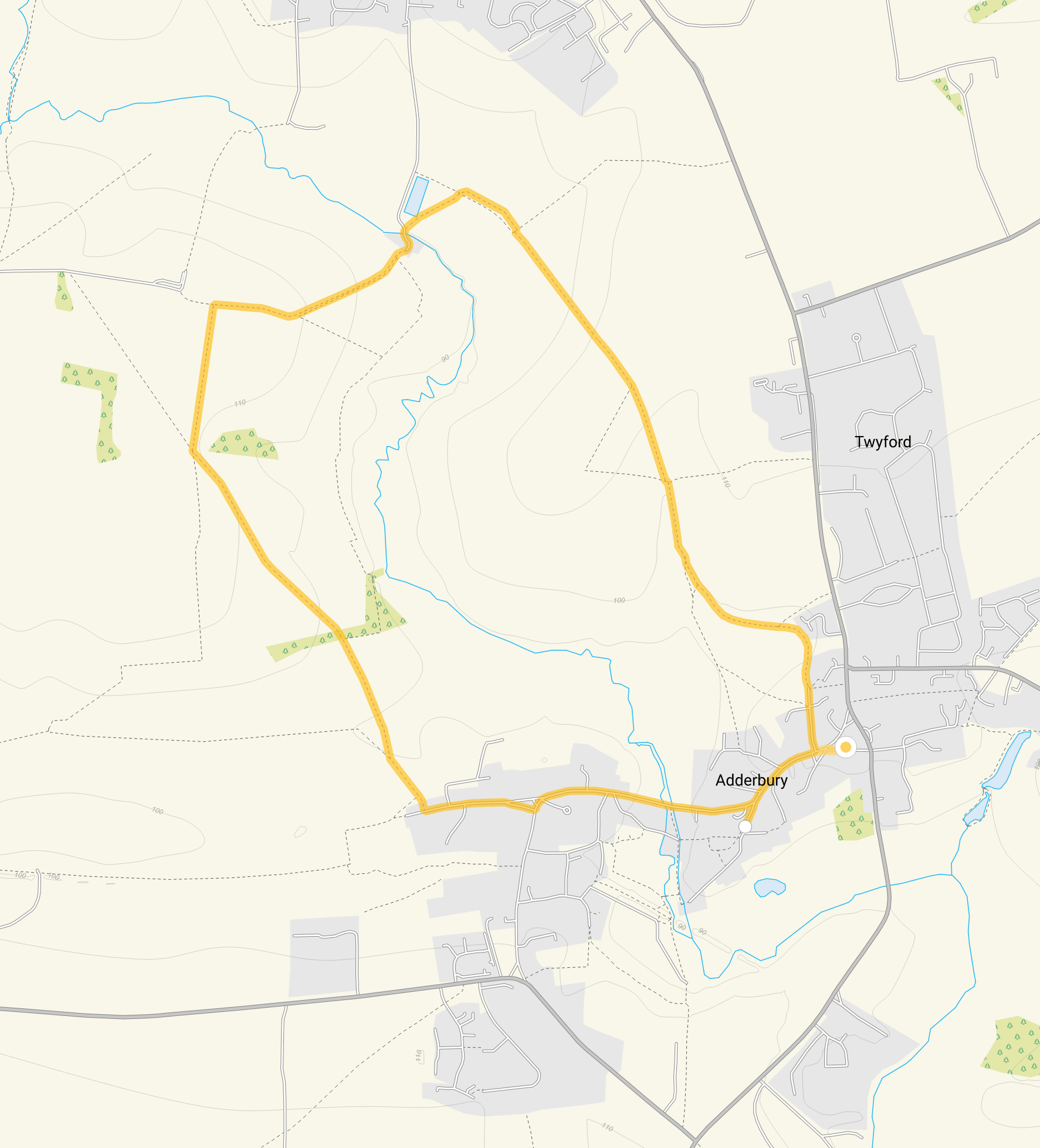 Route map for Adderbury Walk 2, a 3.5 mile circular walk in Oxfordshire