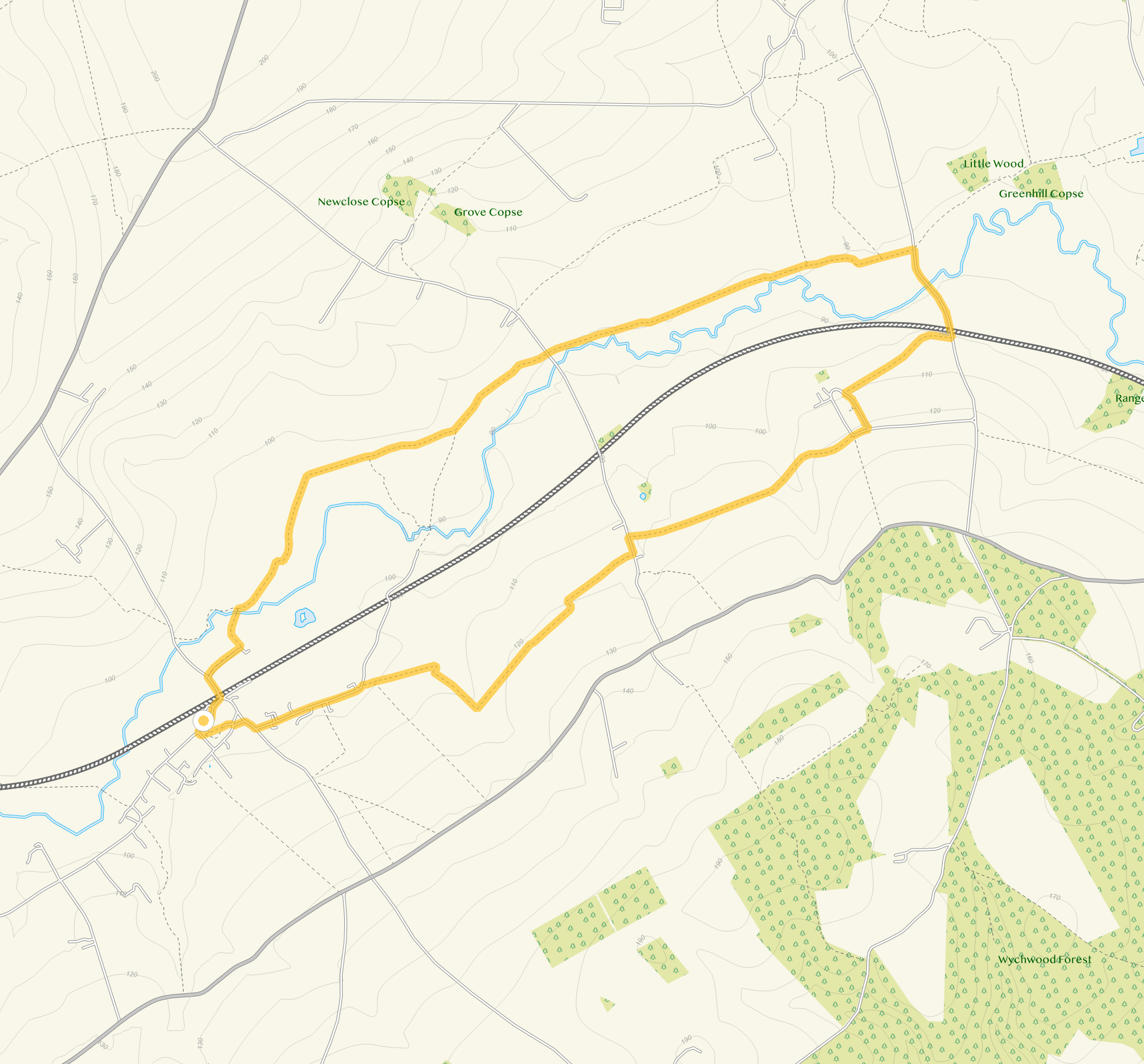 Route map for Ascott-under-Wychwood Walk 2, a 5.75 mile circular walk in Oxfordshire