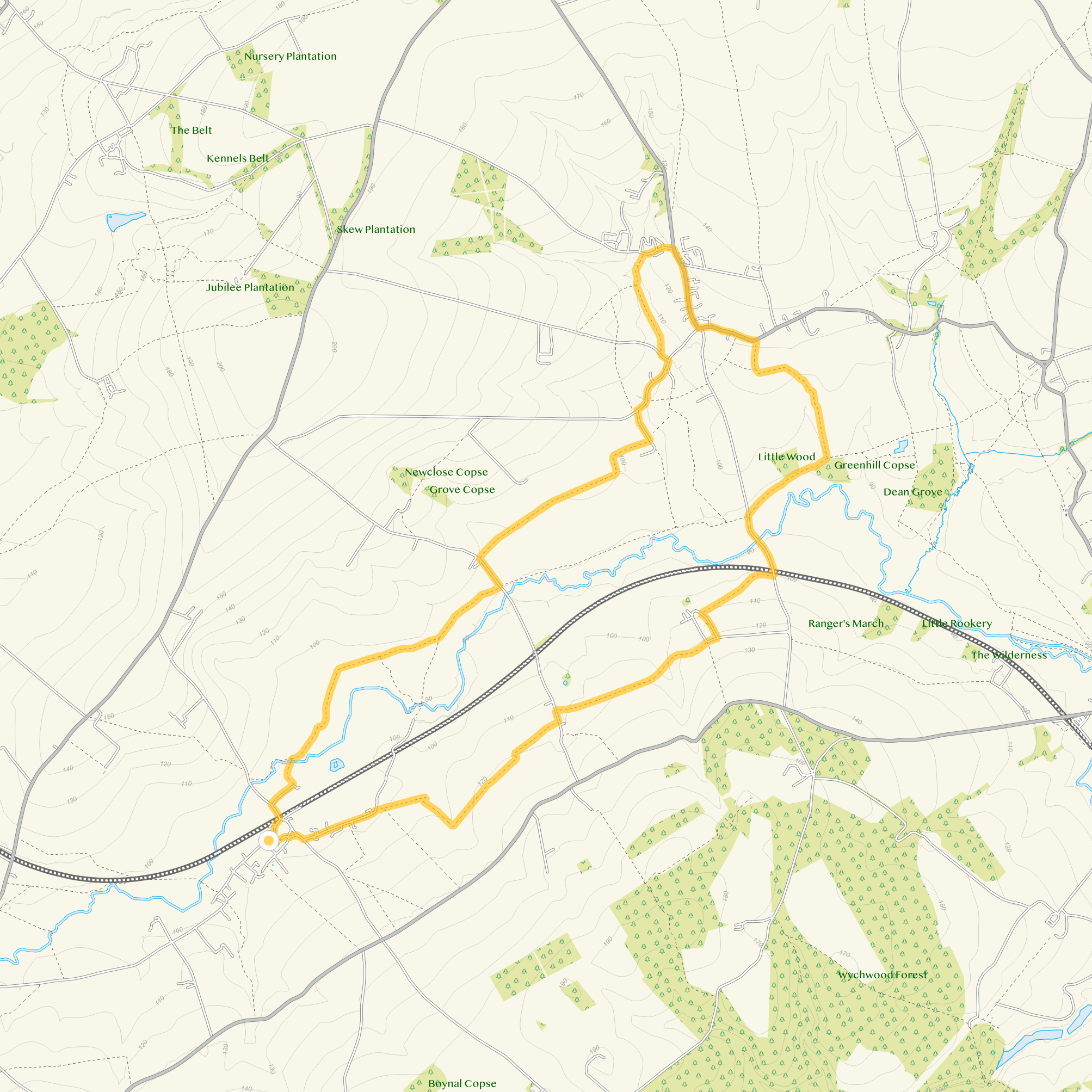 Route map for Ascott-under-Wychwood Walk 4, an 8.25 mile circular walk in Oxfordshire