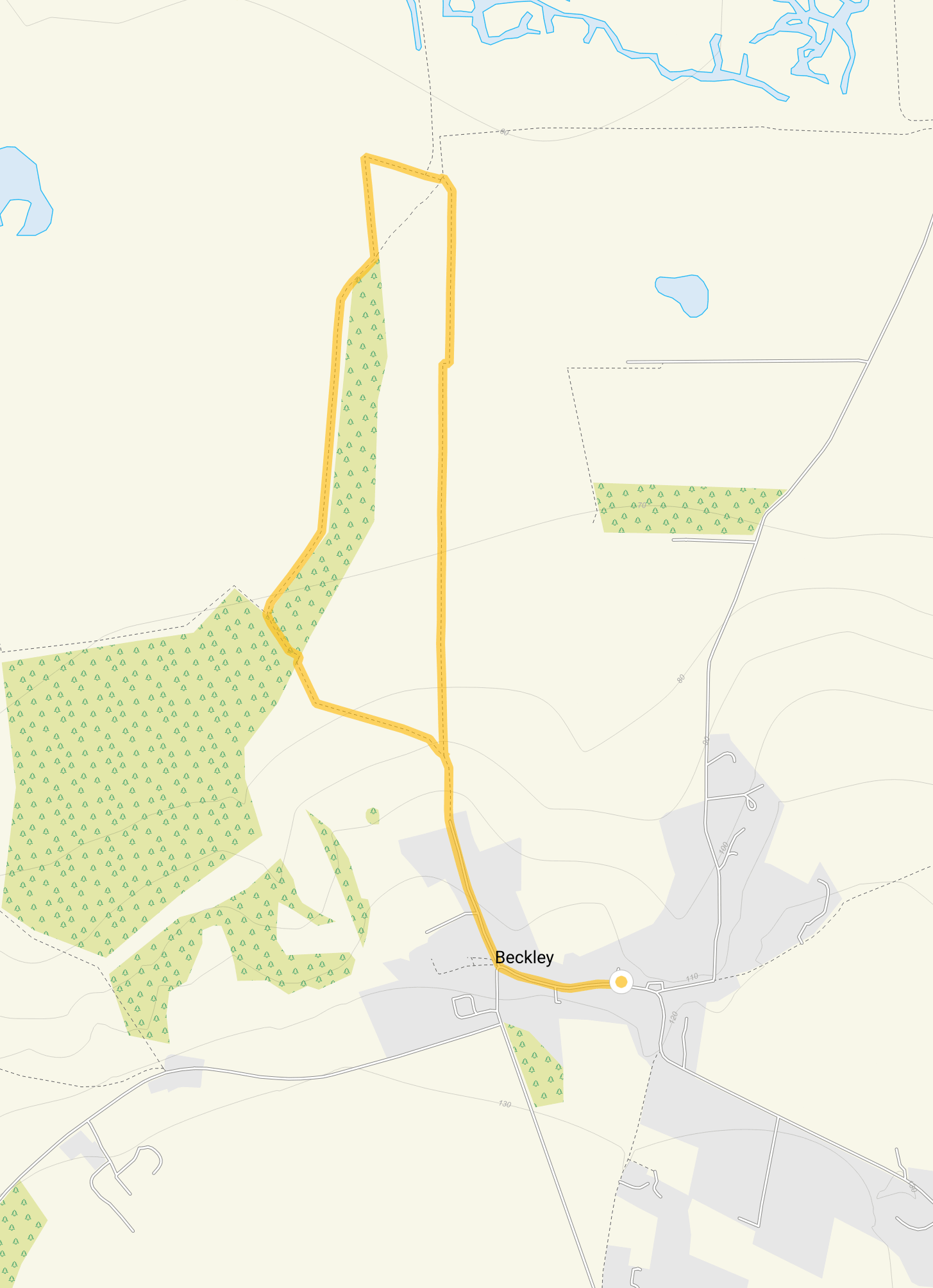 Route map for Beckley Walk 1, a 2 mile circular walk in Oxfordshire