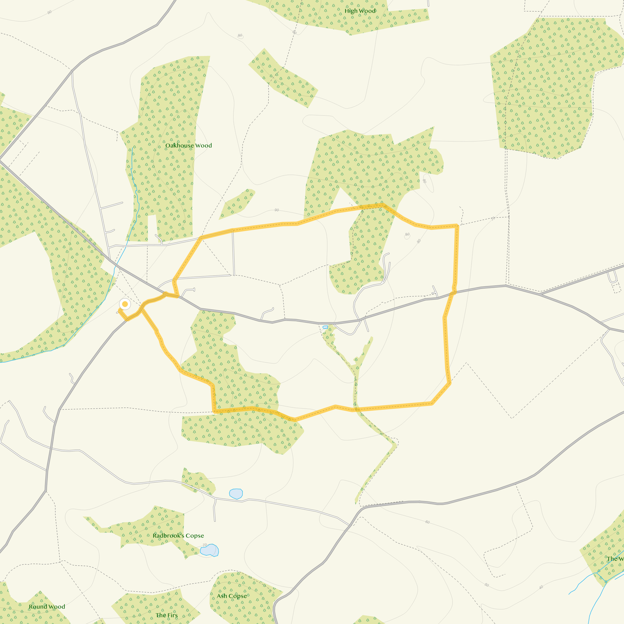 Route map for Binfield Heath Walk 1, a 2 mile circular walk in Oxfordshire