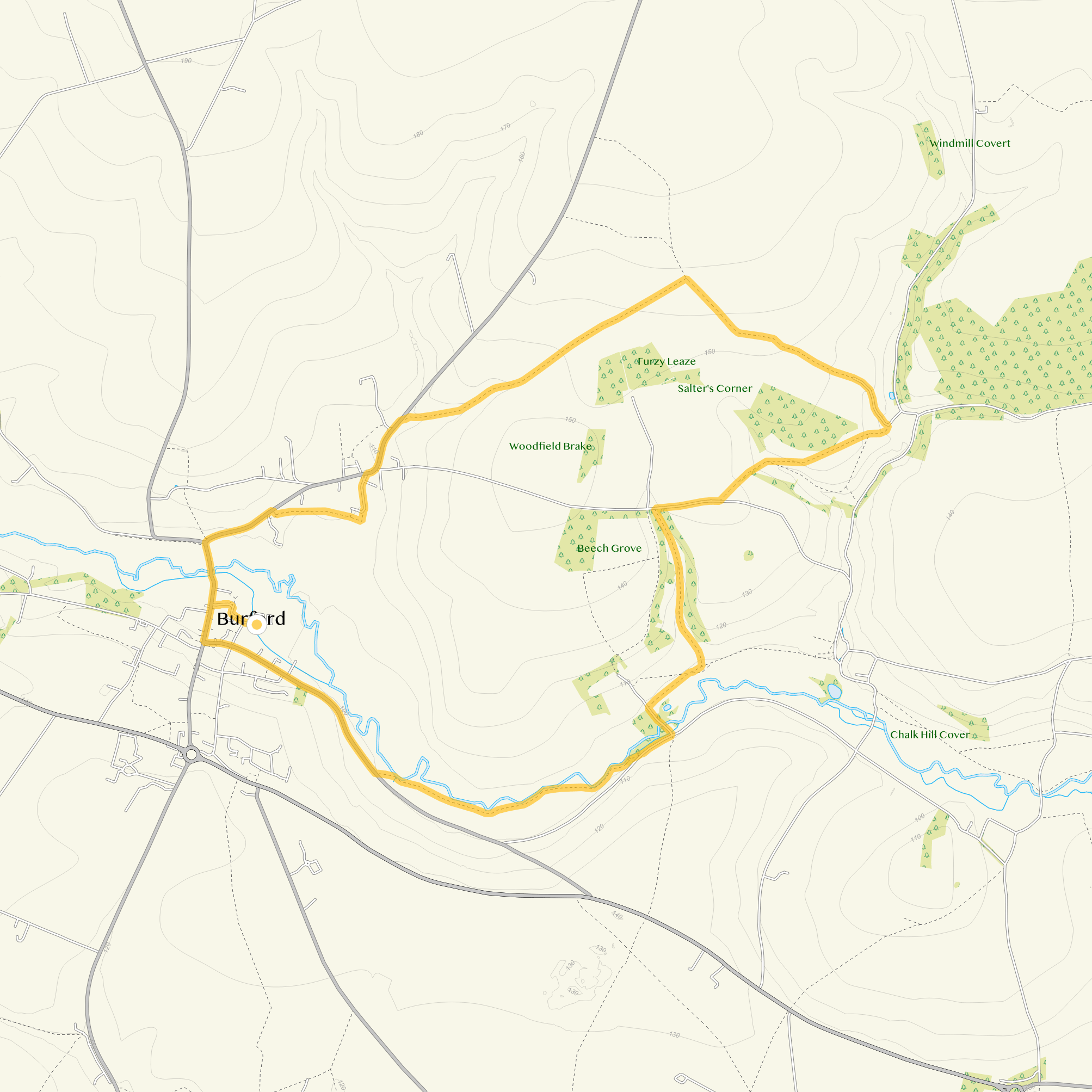 Route map for Burford Walk, a 6 mile circular walk in Oxfordshire