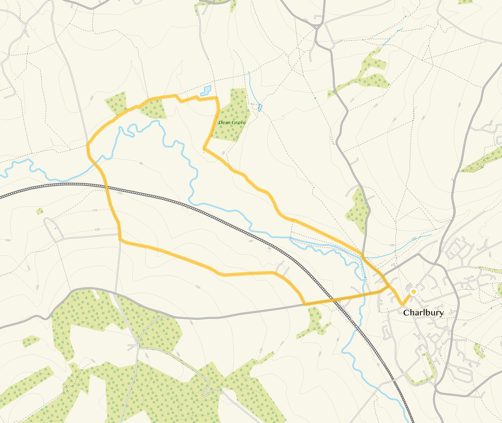 Route map for Charlbury Walk 2, a 4.75 mile circular walk in Oxfordshire