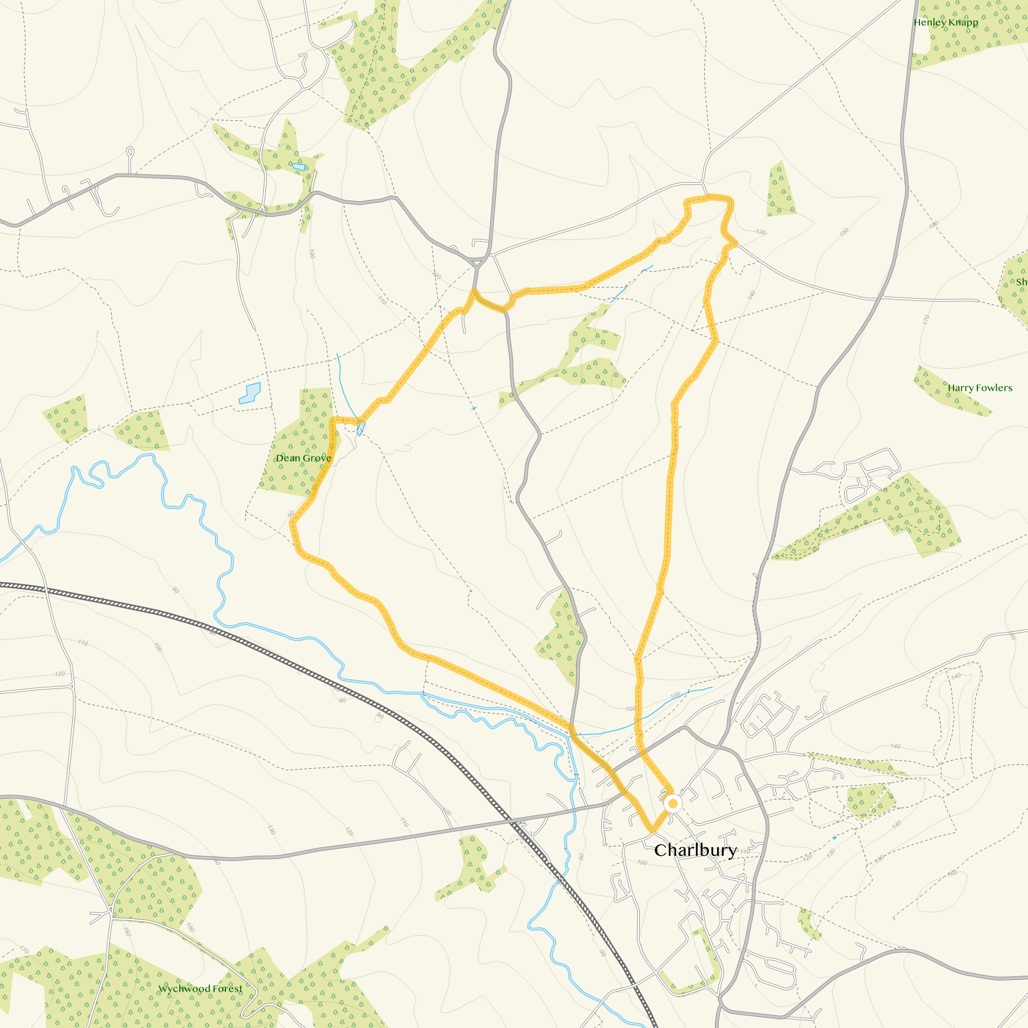 Route map for Charlbury Walk 3, a 4.75 mile circular walk in Oxfordshire