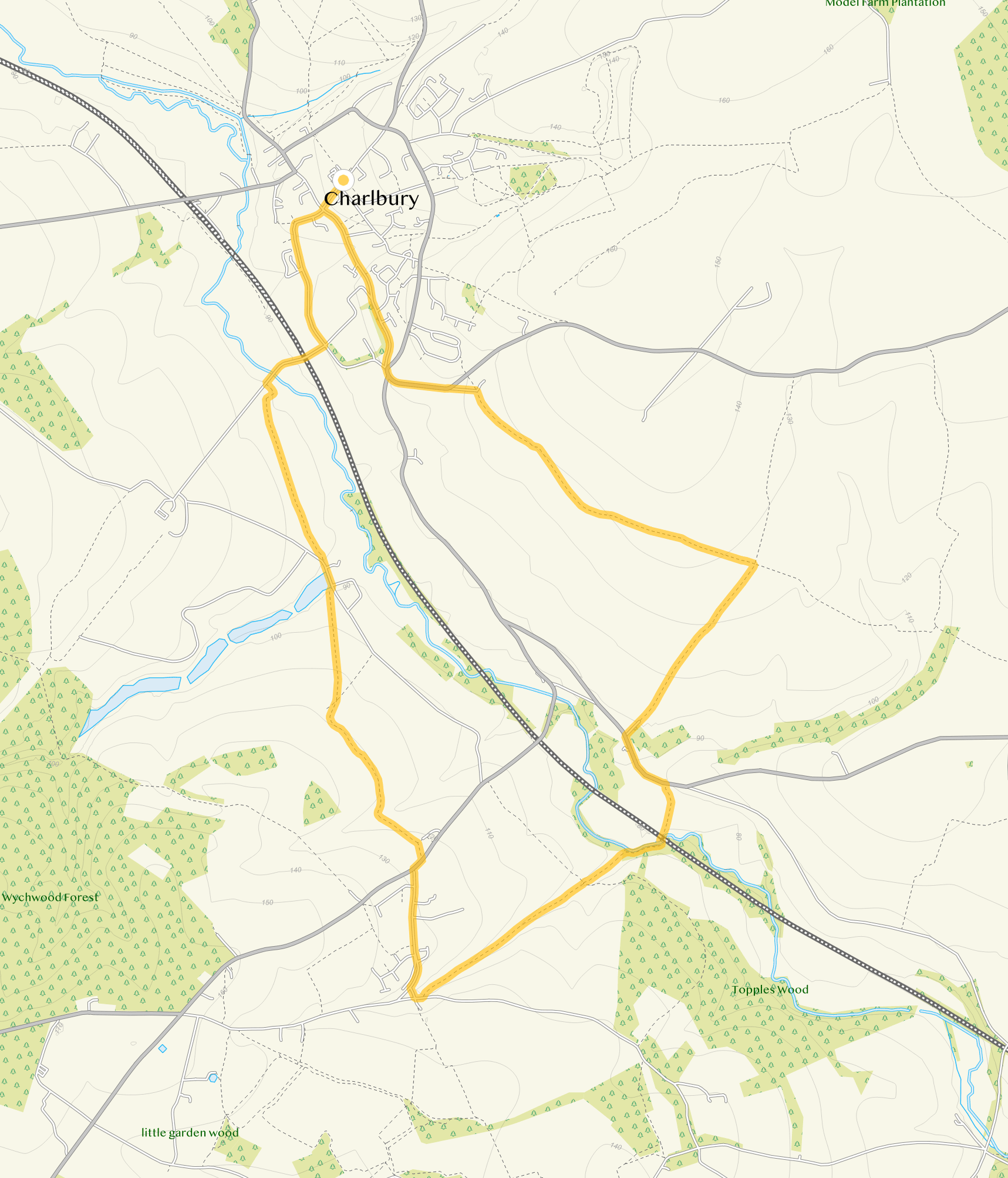 Route map for Charlbury Walk 4, a 6 mile circular walk in Oxfordshire