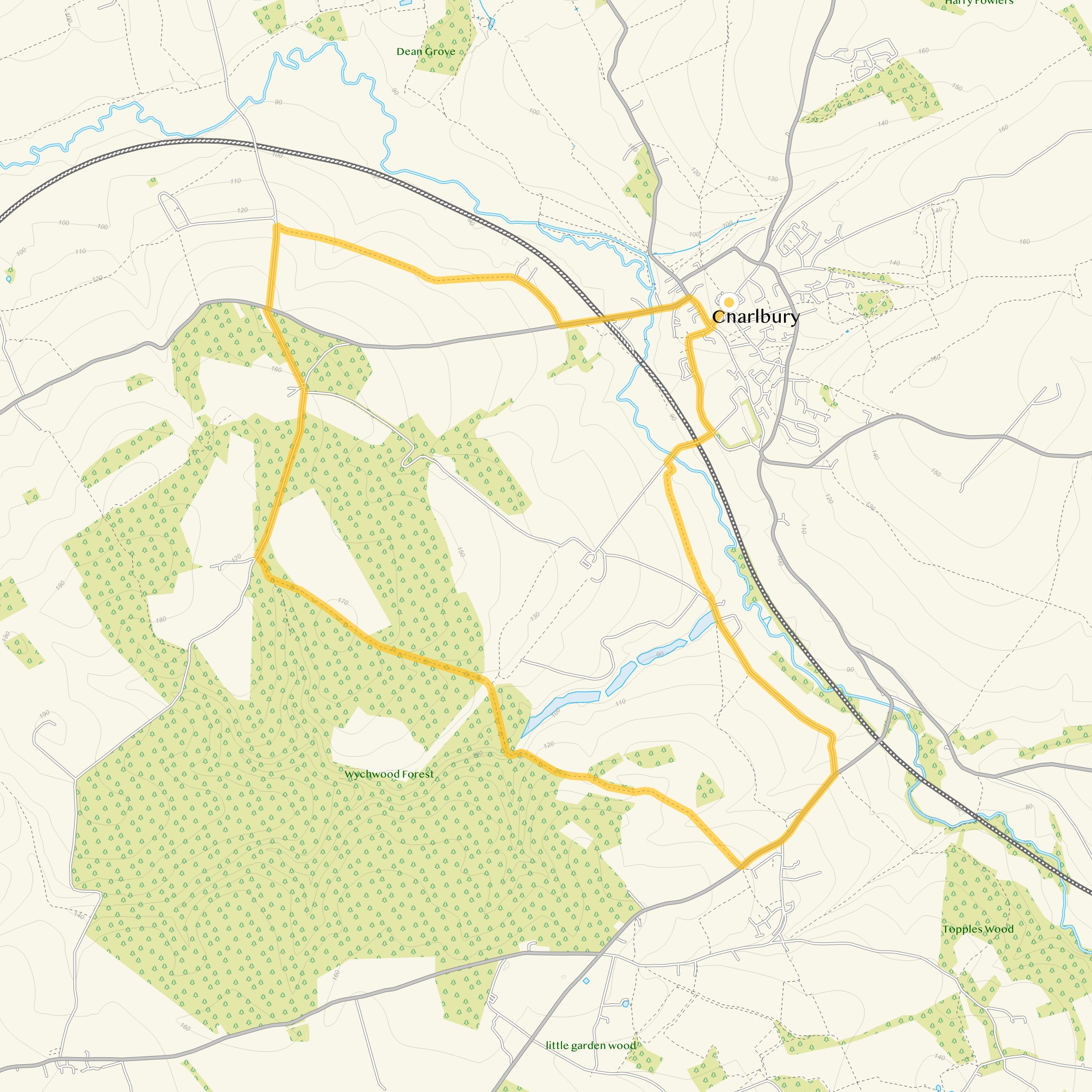Route map for Charlbury Walk 5, a 7.5 mile circular walk in Oxfordshire
