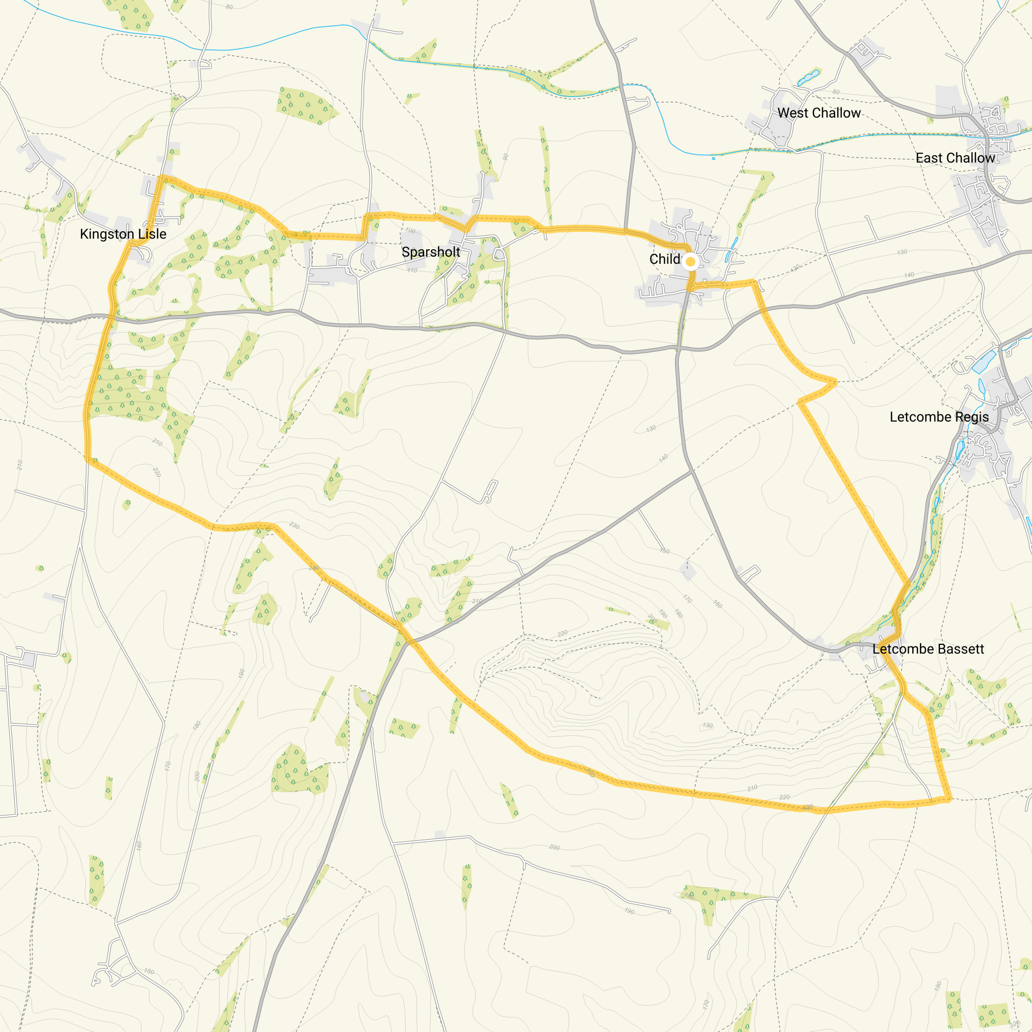 Route map for Childrey Walk, a 9.5 mile circular walk in Oxfordshire