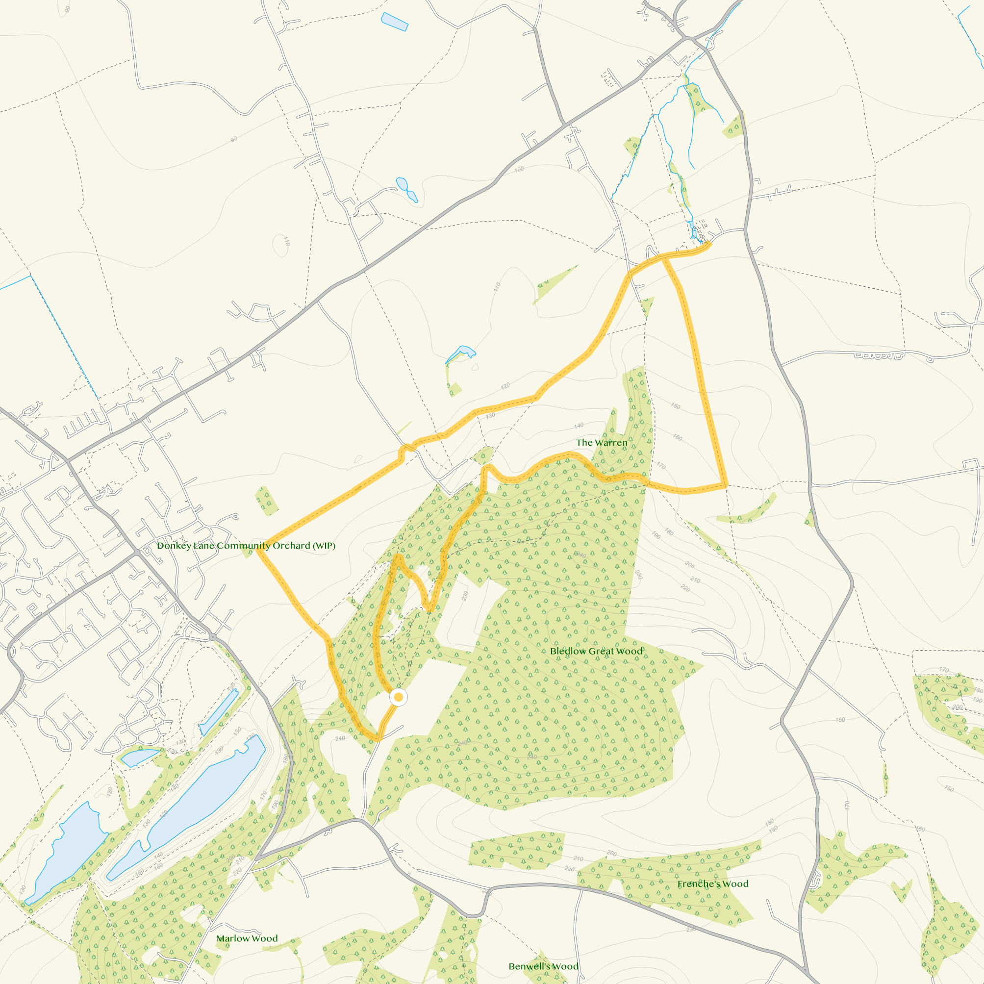 Route map for Chinnor Walk 2, a 4.75 mile circular walk in Oxfordshire