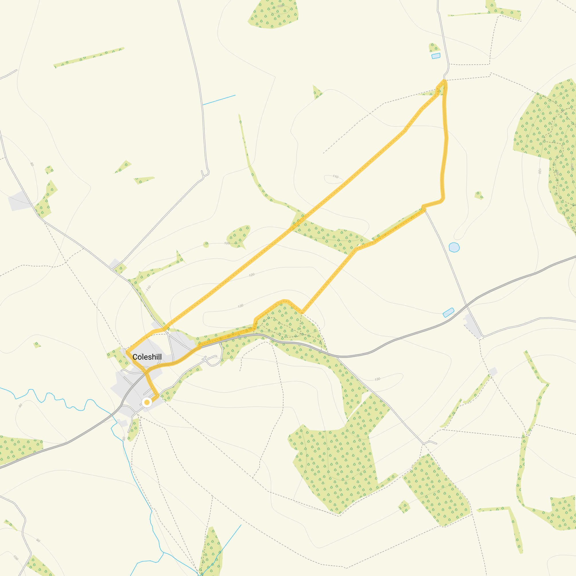 Route map for Coleshill Walk 1, a 3.25 mile circular walk in Oxfordshire
