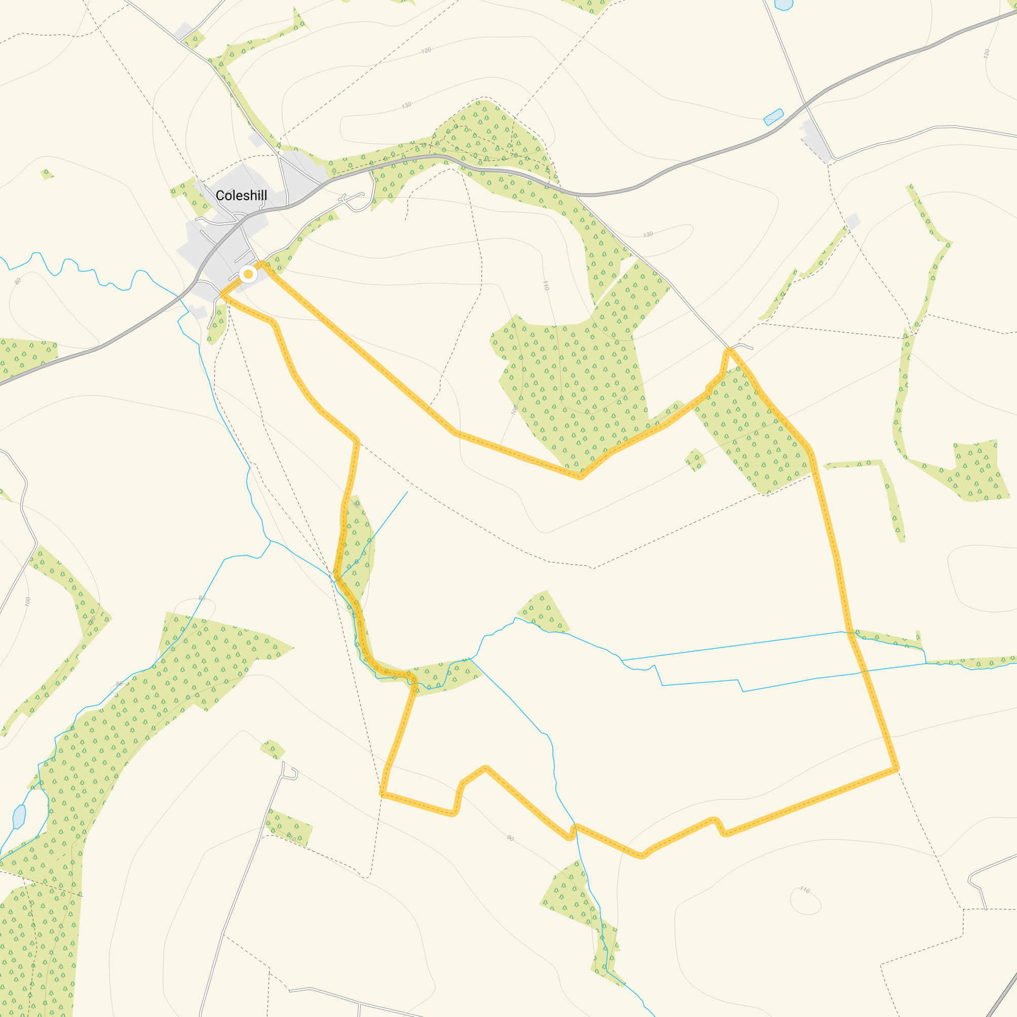 Route map for Coleshill Walk 2, a 4.25 mile circular walk in Oxfordshire