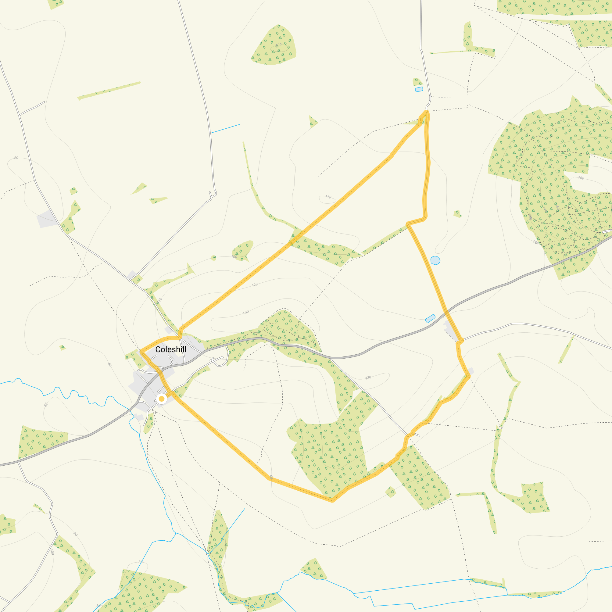 Route map for Coleshill Walk 3, a 4 mile circular walk in Oxfordshire