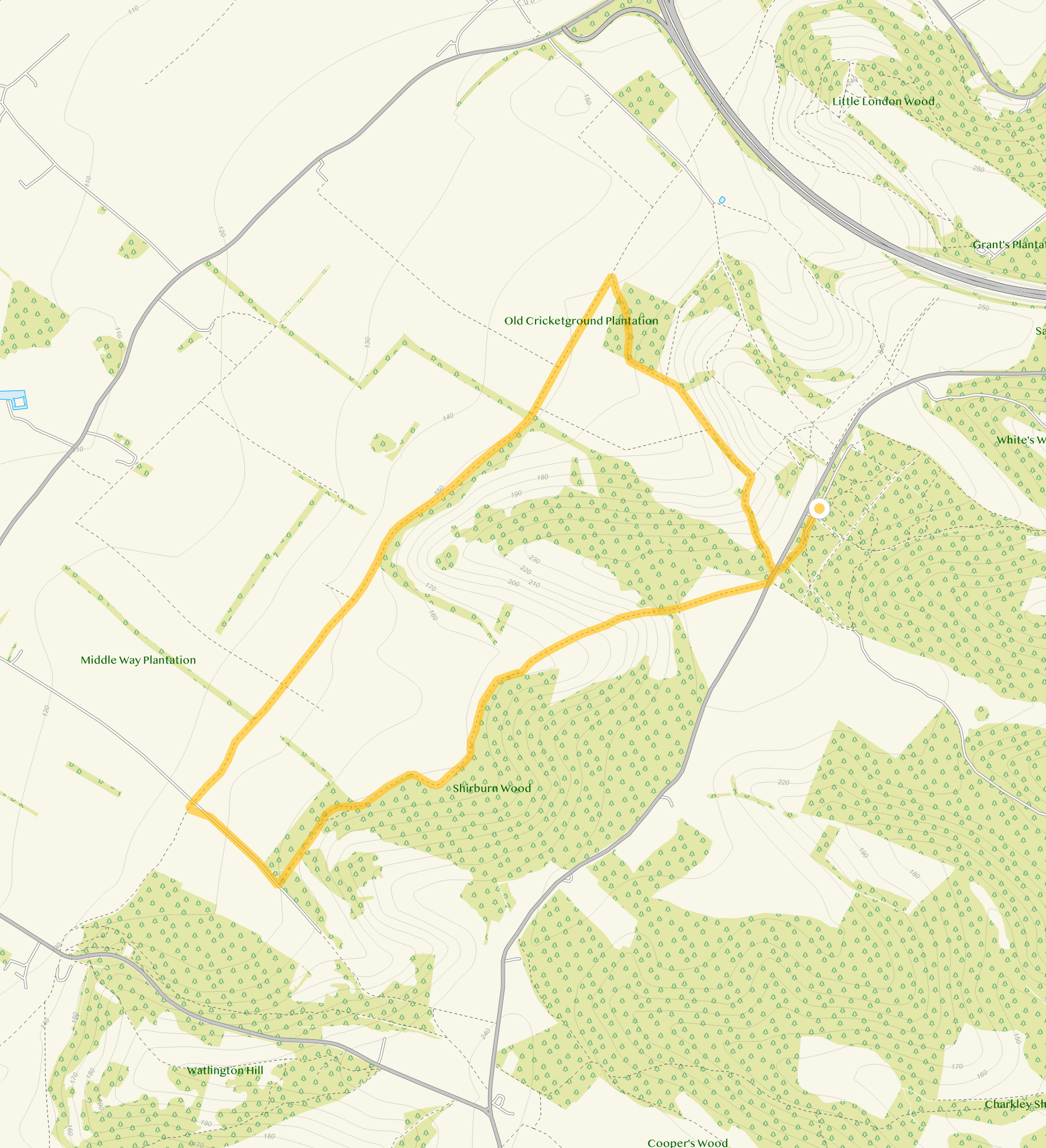 Route map for Cowleaze Wood Walk 2, a 4.25 mile circular walk in Oxfordshire