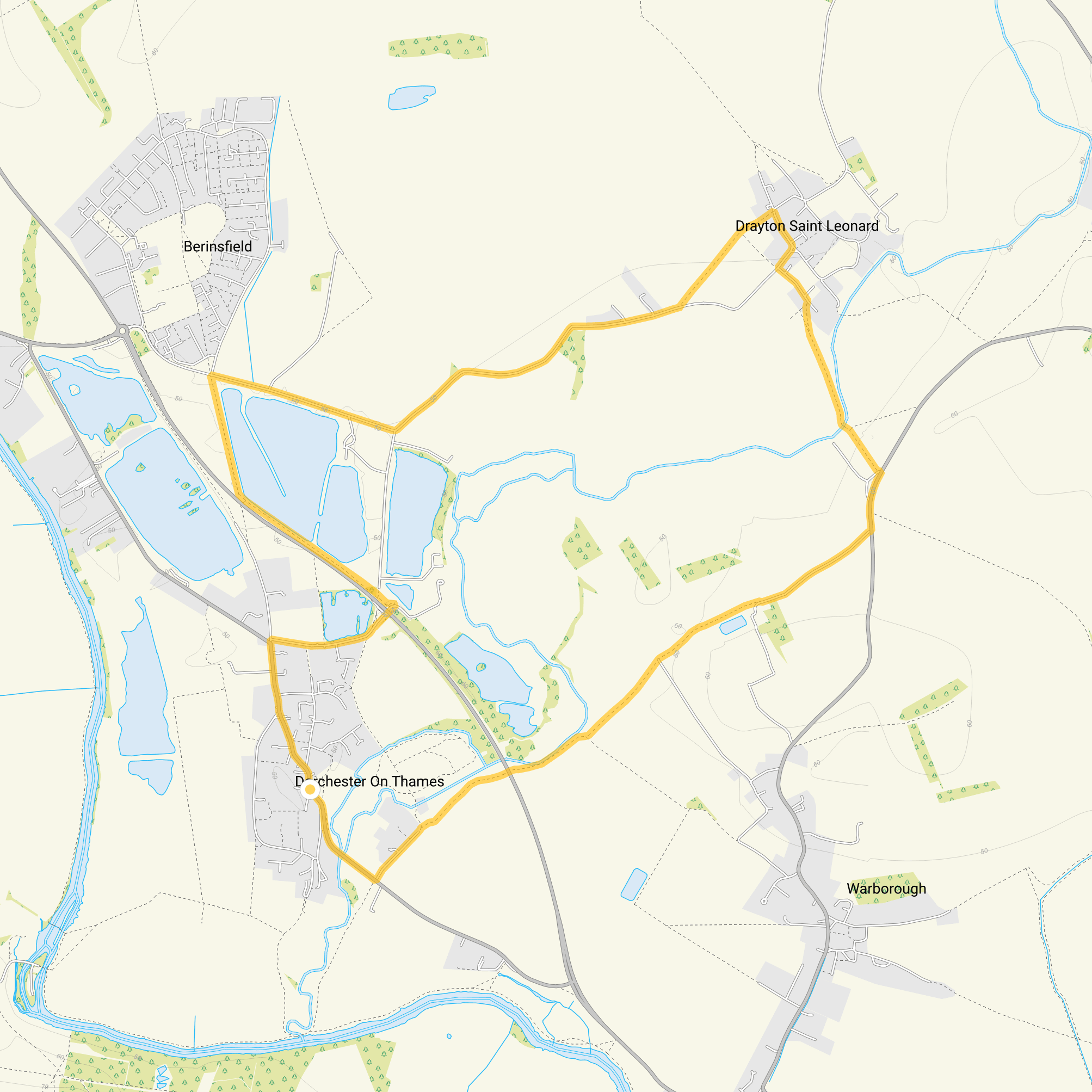 Route map for Dorchester-on-Thames Walk 1, a 5.75 mile circular walk in Oxfordshire