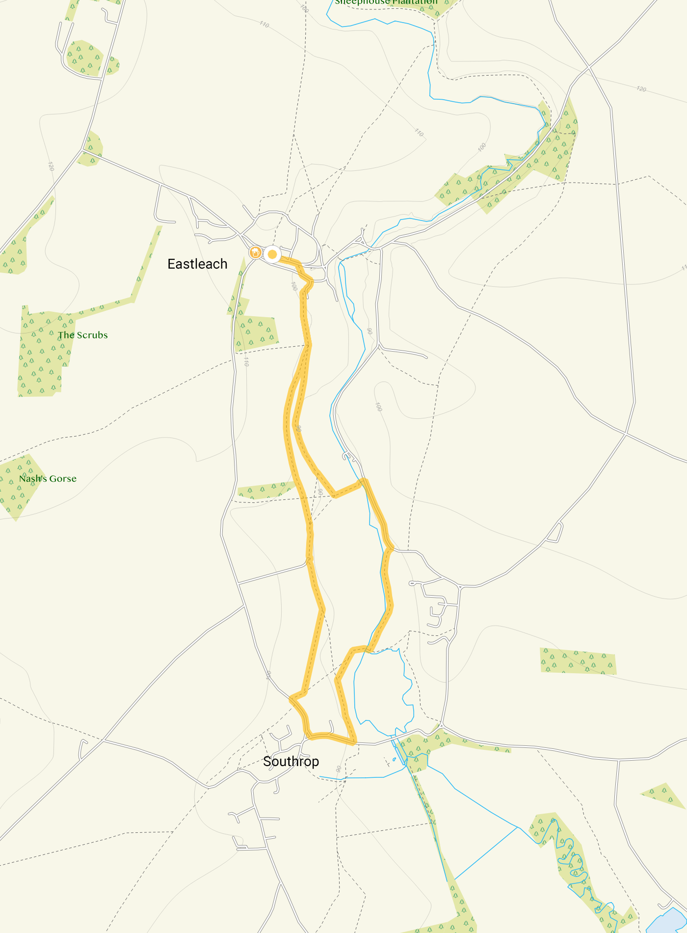 Route map for Eastleach Walk 2, a 2.5 mile circular walk in Oxfordshire