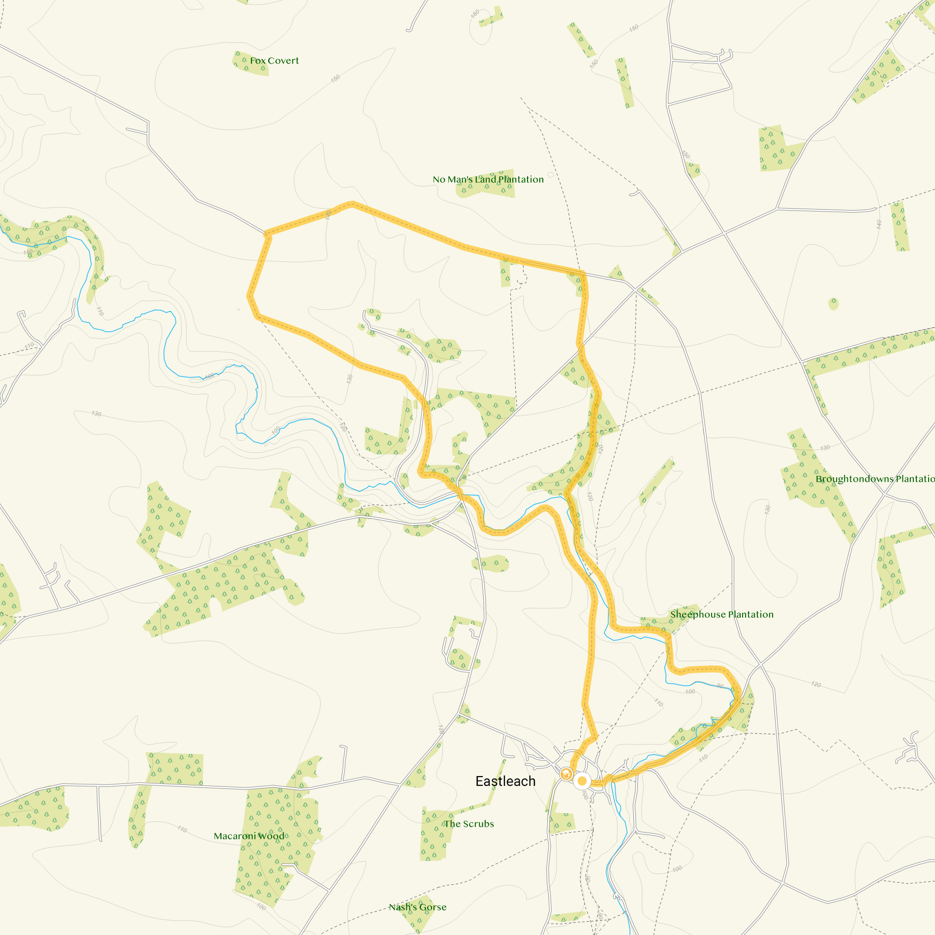 Route map for Eastleach Walk 4, a 7.25 mile circular walk in Oxfordshire