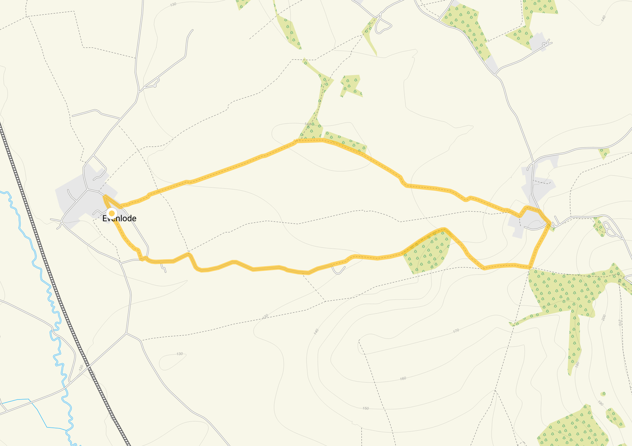Route map for Evenlode Walk, a 3.5 mile circular walk in Oxfordshire