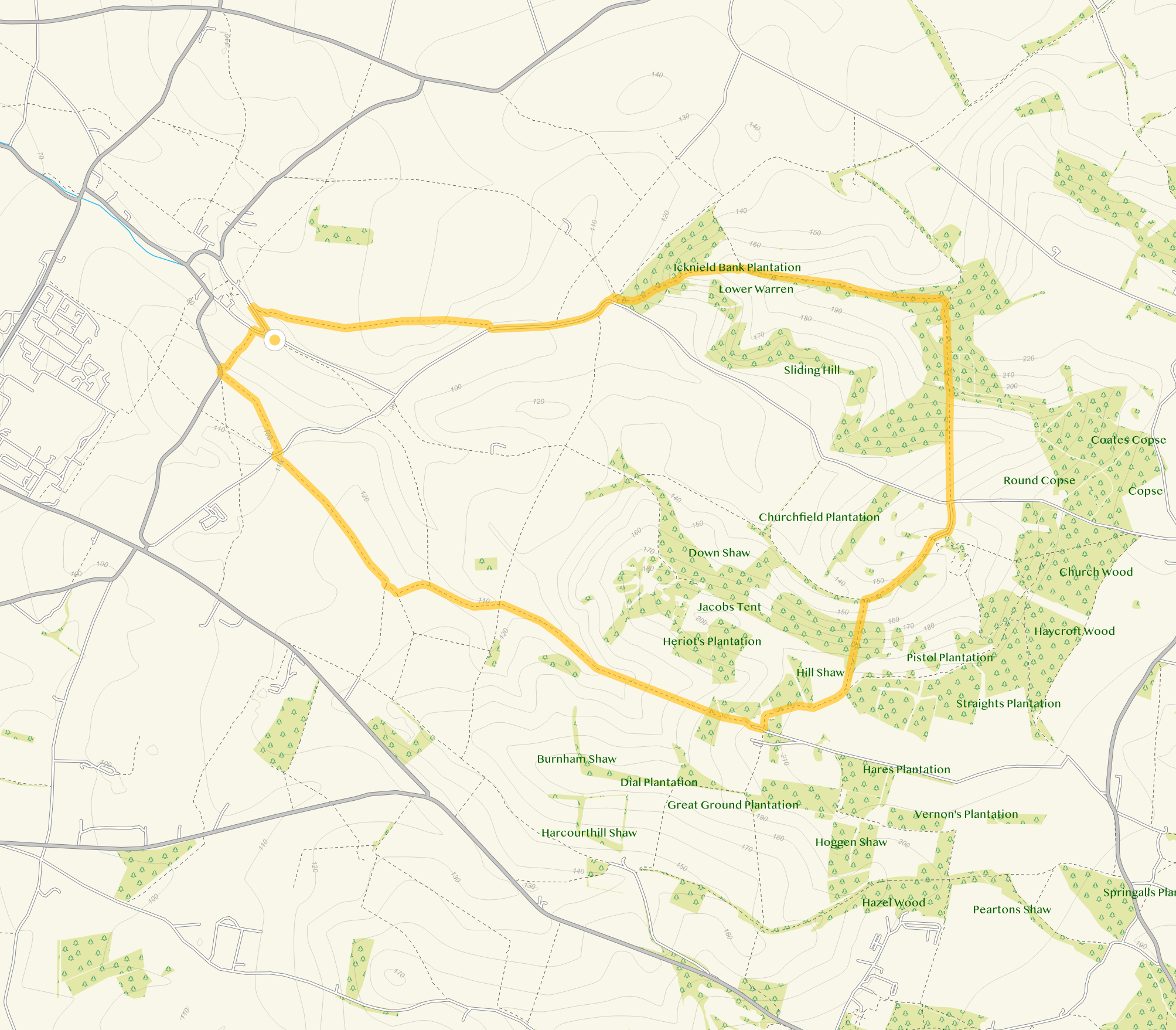 Route map for Ewelme Walk 2, a 6.5 mile circular walk in Oxfordshire