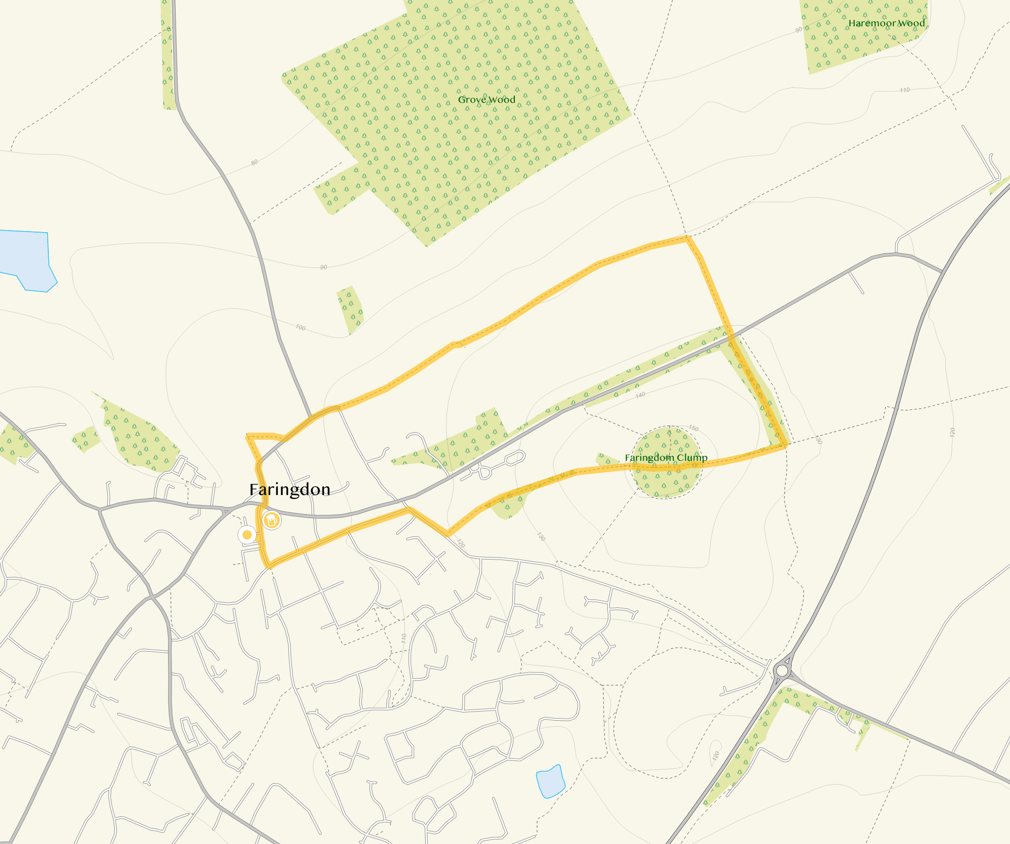 Route map for Faringdon Walk 1, a 1.75 mile circular walk in Wiltshire