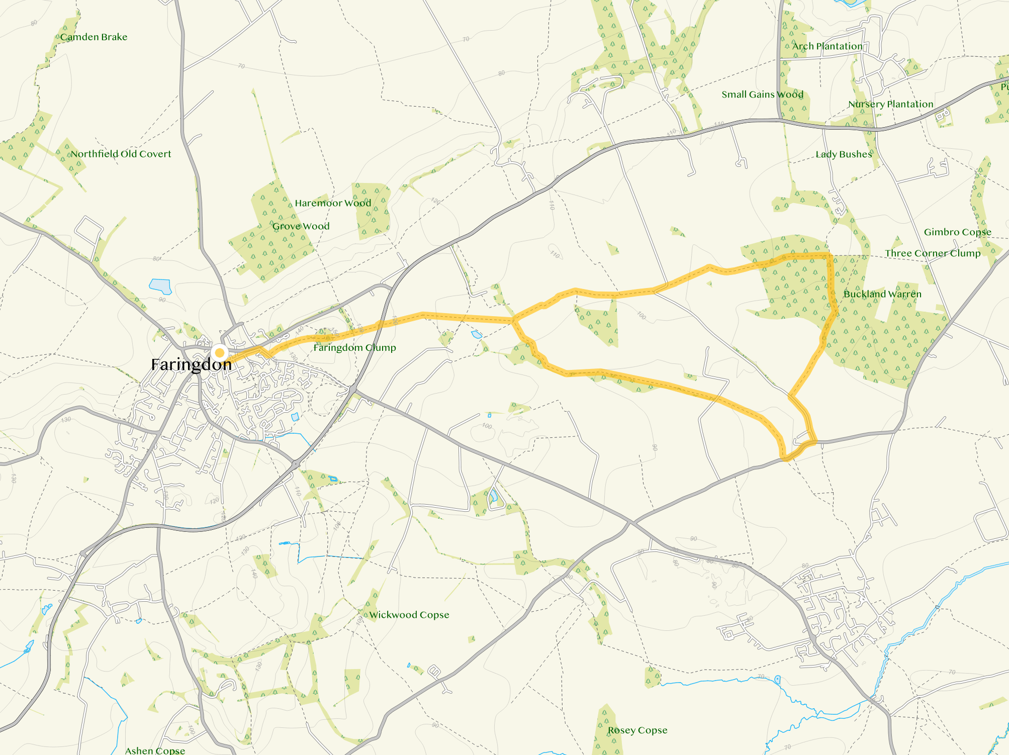 Route map for Faringdon Walk 2, a 7.75 mile circular walk in Wiltshire