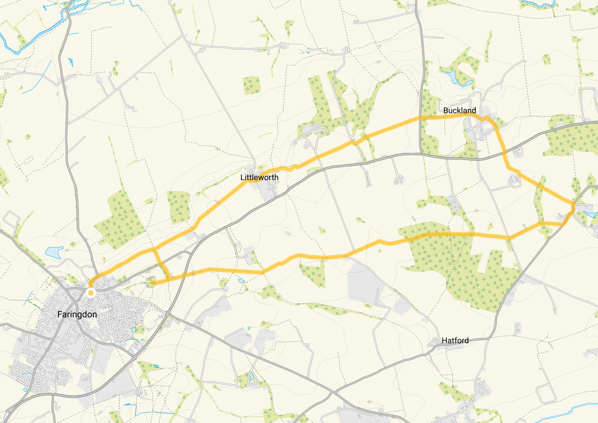 Route map for Faringdon Walk 3, a 10.5 mile circular walk in Oxfordshire