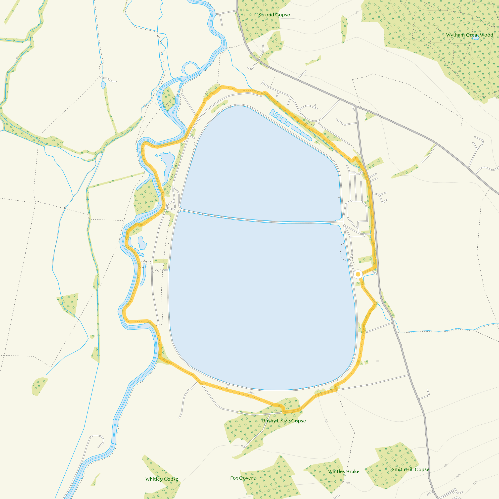 Route map for Farmoor Reservoir, Oxfordshire