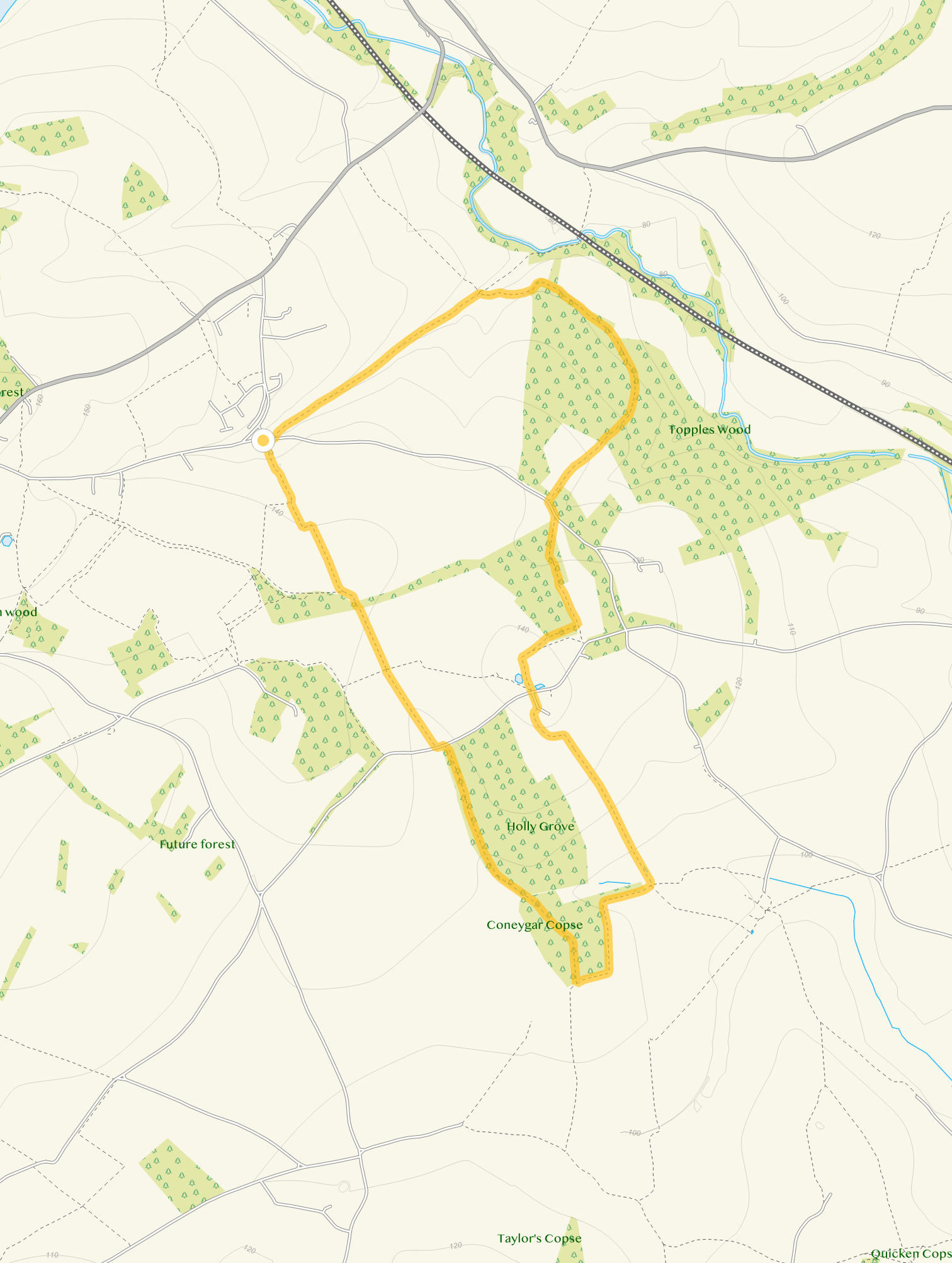 Route map for Finstock Walk 2, a 4 mile circular walk in Oxfordshire