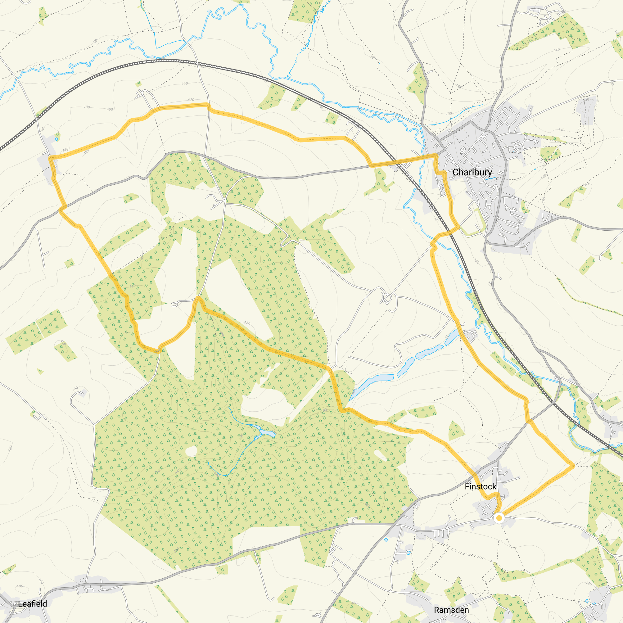 Route map for Finstock Walk 3, a 9.75 mile circular walk in Oxfordshire