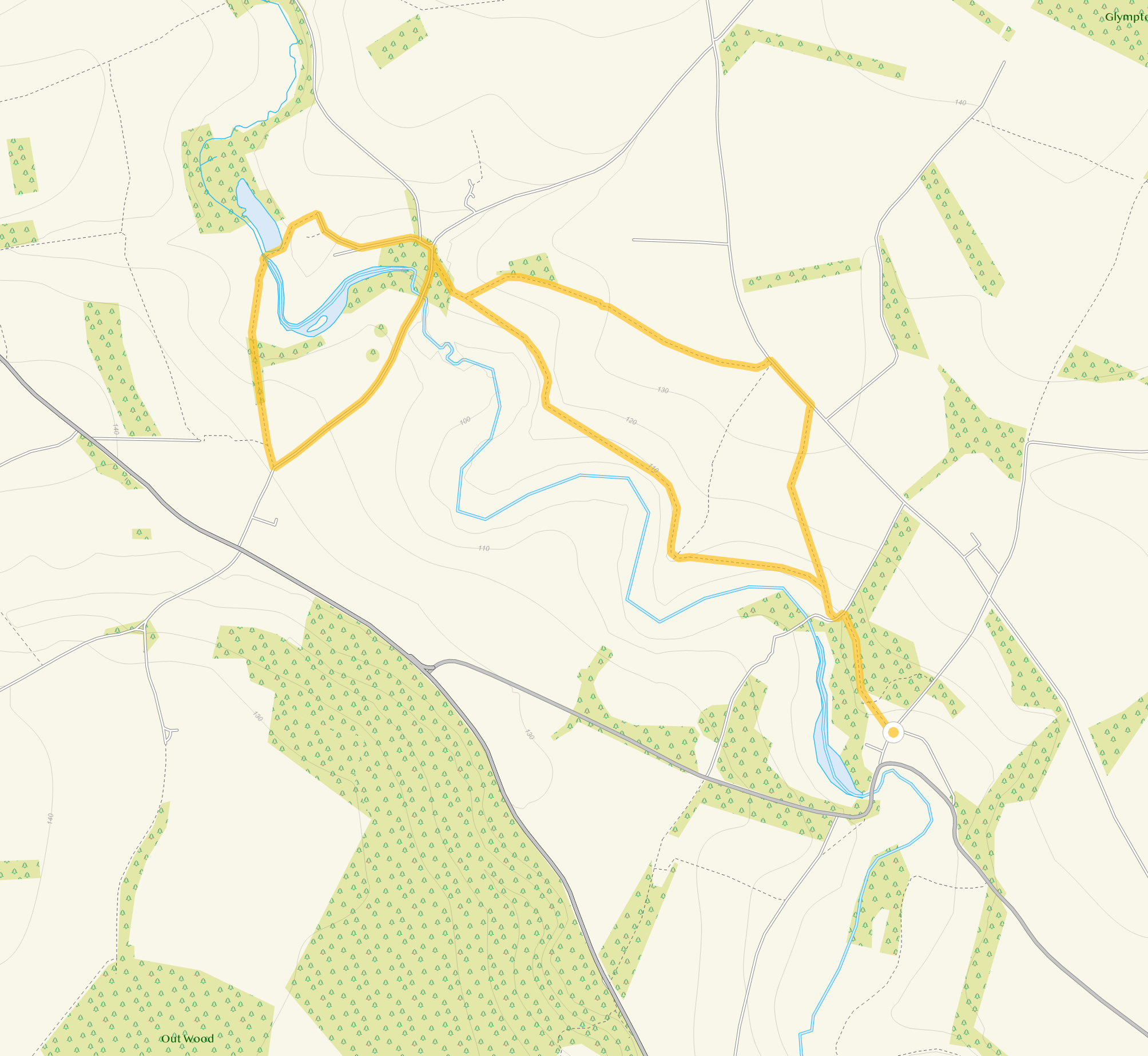 Route map for Glympton Walk 1, a 3.5 mile circular walk in Oxfordshire
