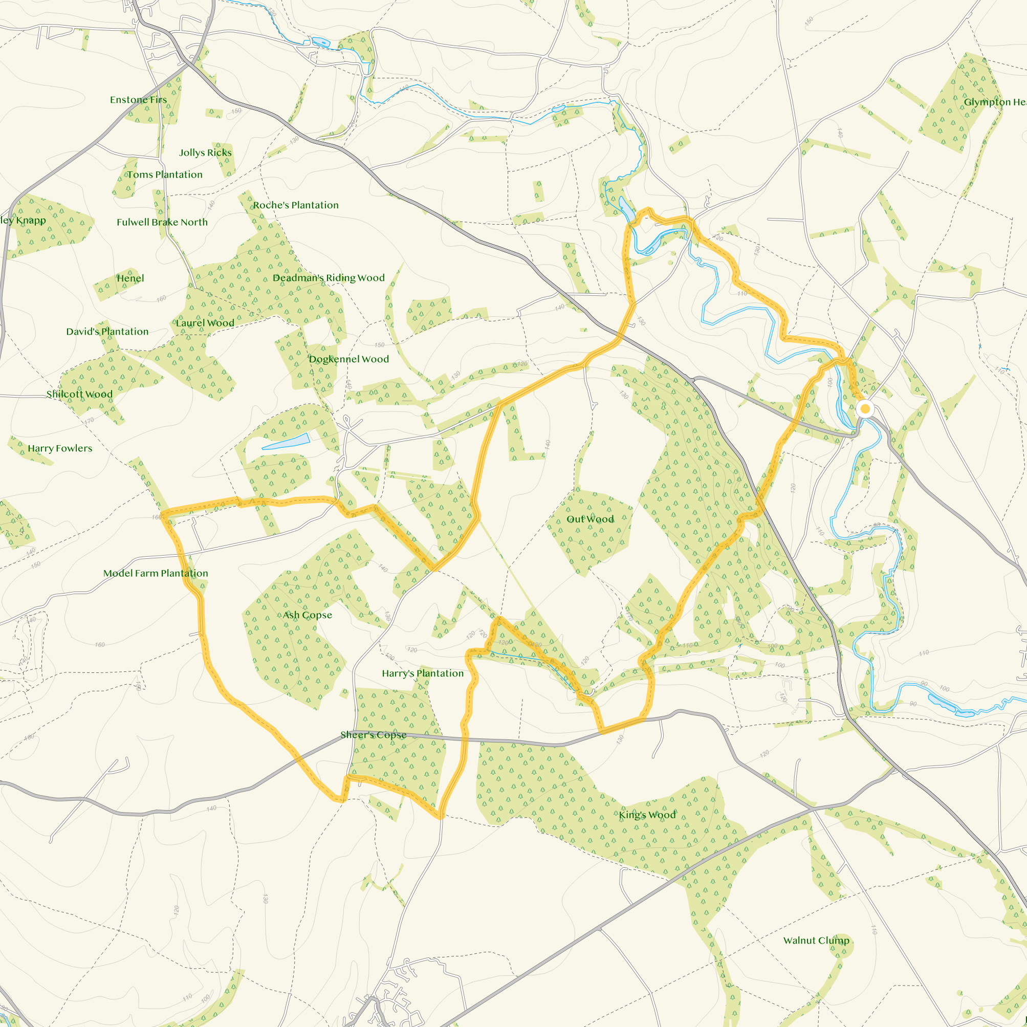 Route map for Glympton Walk 3, a 10.5 mile circular walk in Oxfordshire