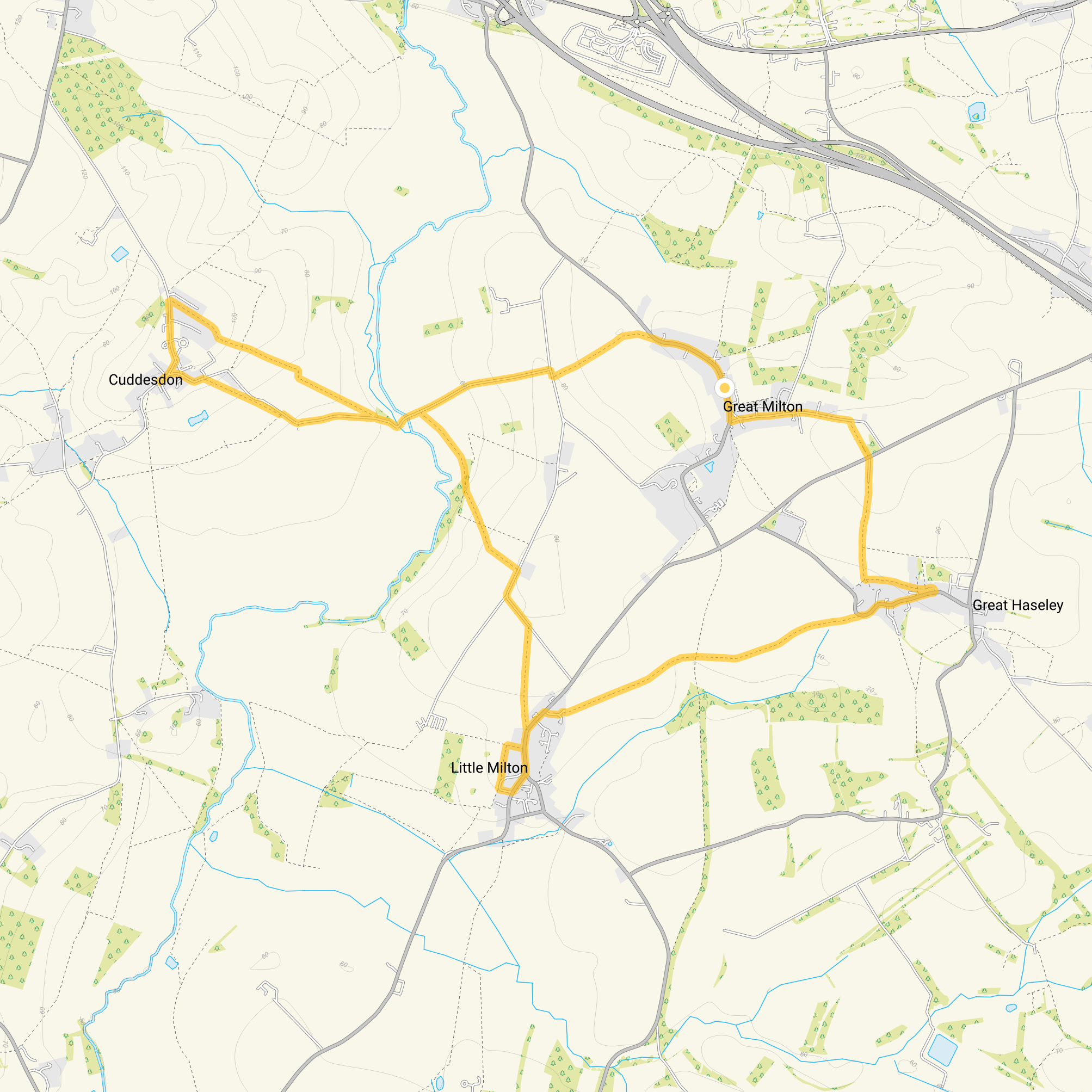 Route map for Great Milton Walk, an 8.25 mile circular walk in Oxfordshire